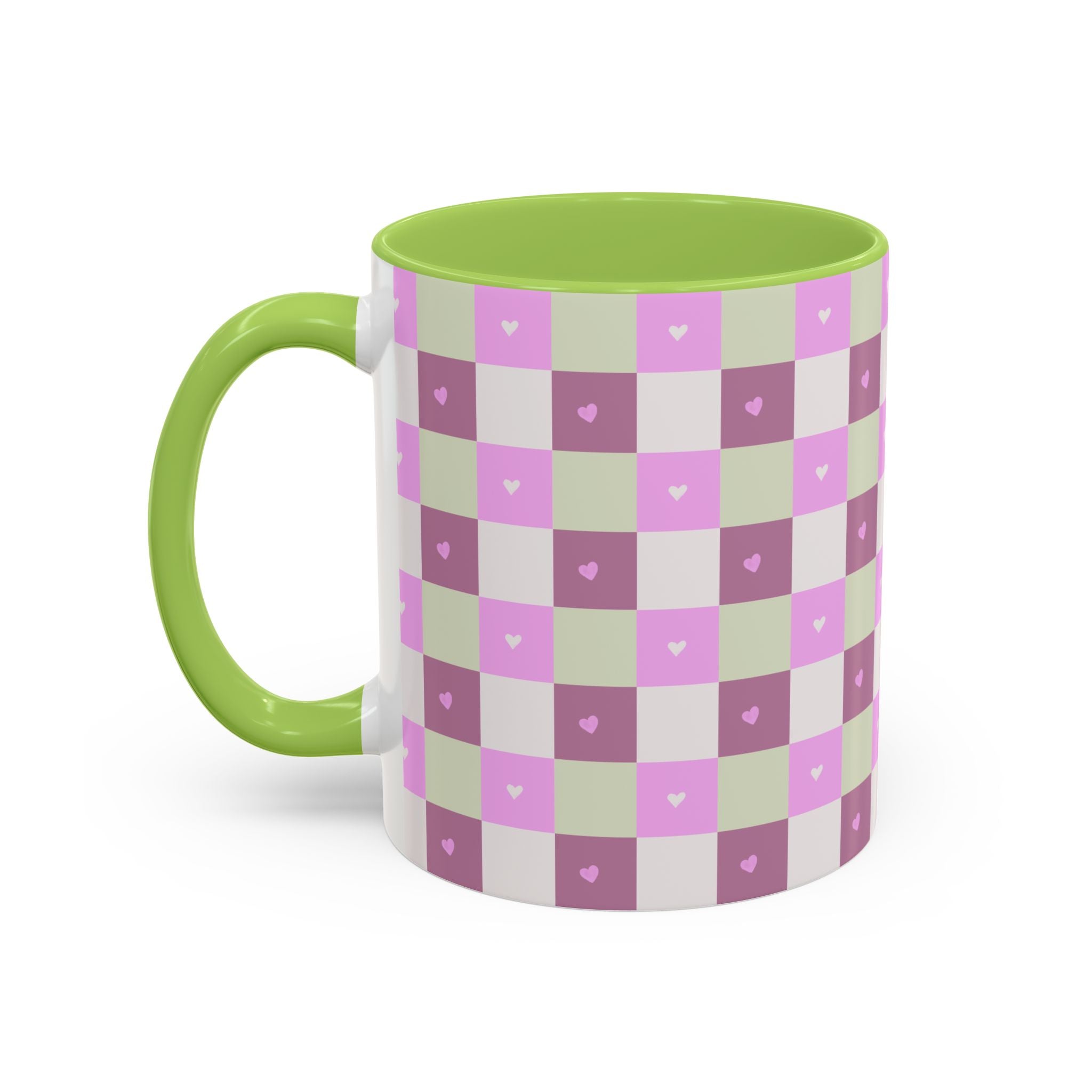 Purple Heart Gingham Coffee Mug — Pink & Lavender Ceramic