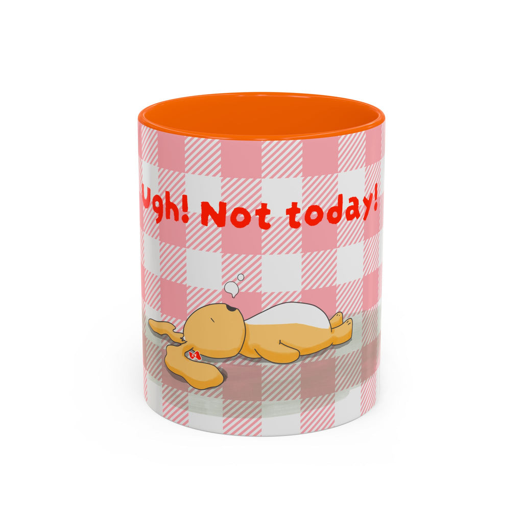 Coffee Mug — "Ugh! Not Today" Cute Lazy Bonnie Pink Check Plaid Accent Mug (11/15oz)