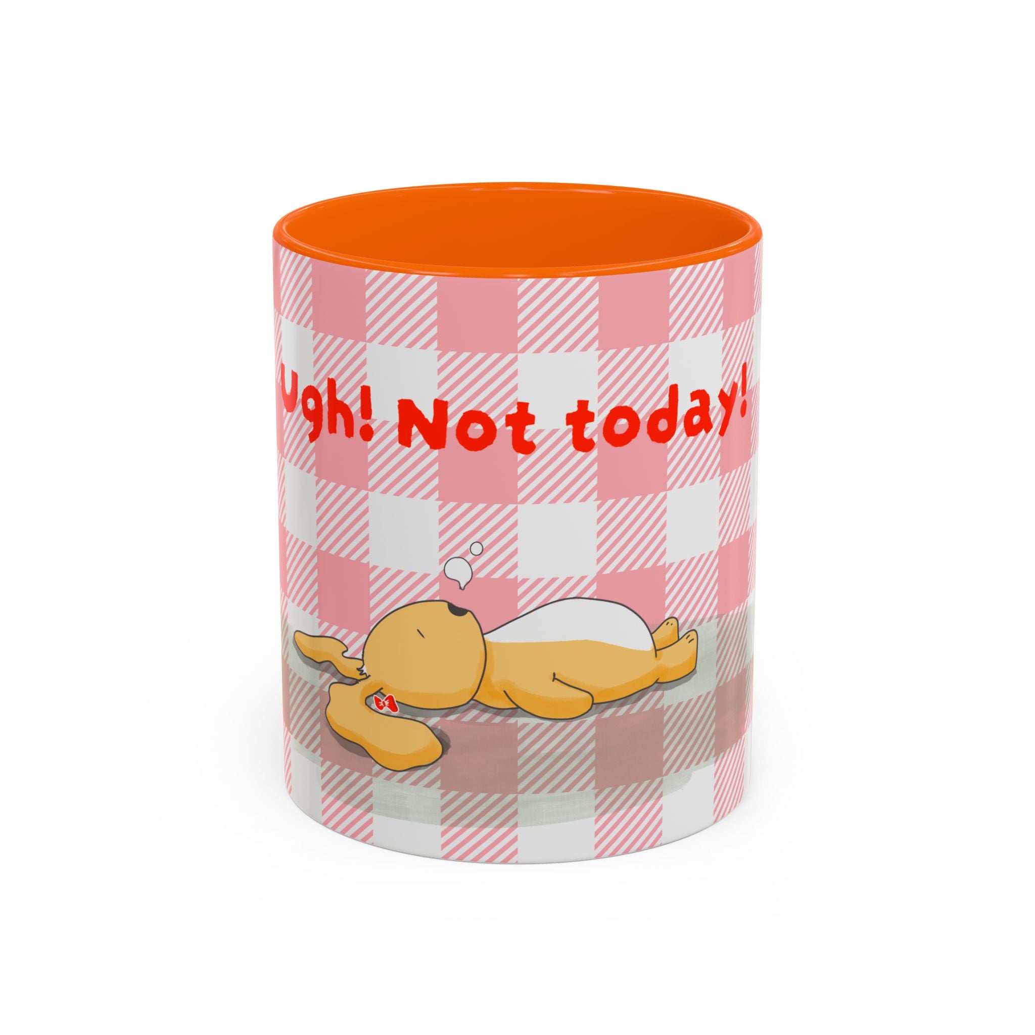 Coffee Mug — "Ugh! Not Today" Cute Lazy Bonnie Pink Check Plaid Accent Mug (11/15oz)