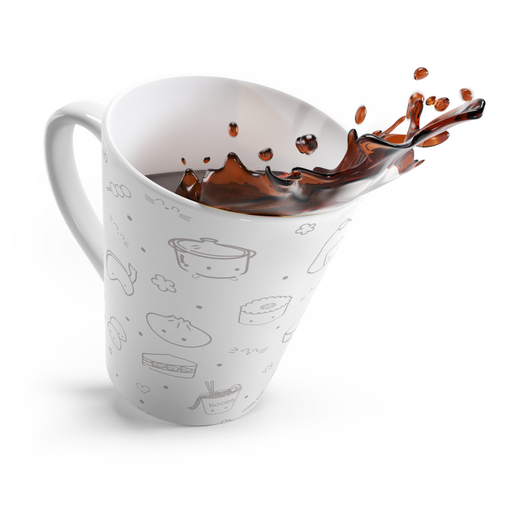 Kawaii Doodle Latte Mug — Cute Asian Snack Pattern Coffee Cup
