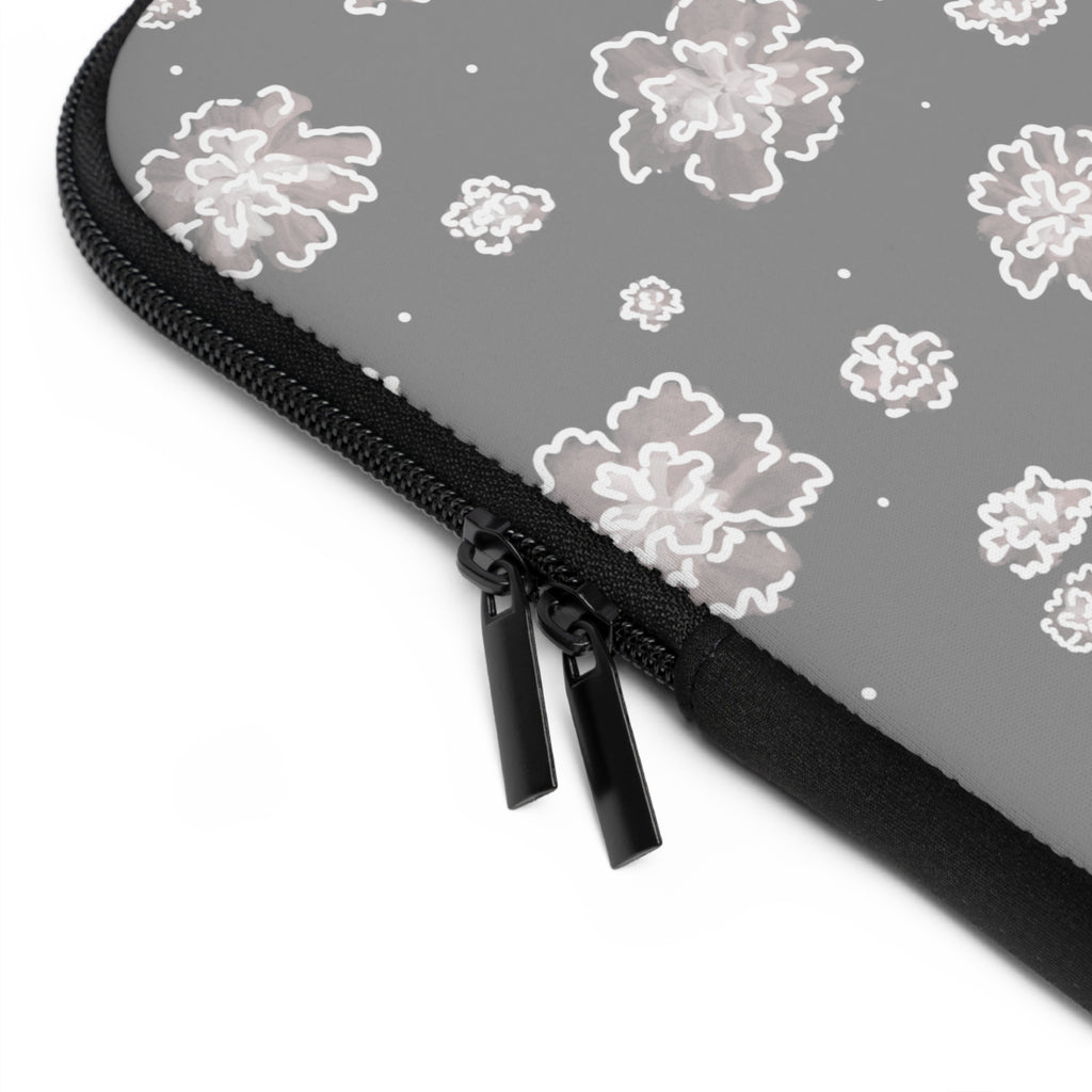 Floral Gray Laptop Sleeve — Soft Neutral Peony Pattern