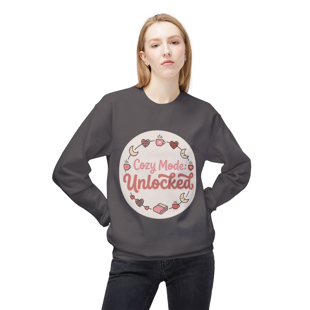 Crewneck Sweatshirt — "Cozy Mode: Unlocked" Cute Pastel Lounge Pullover
