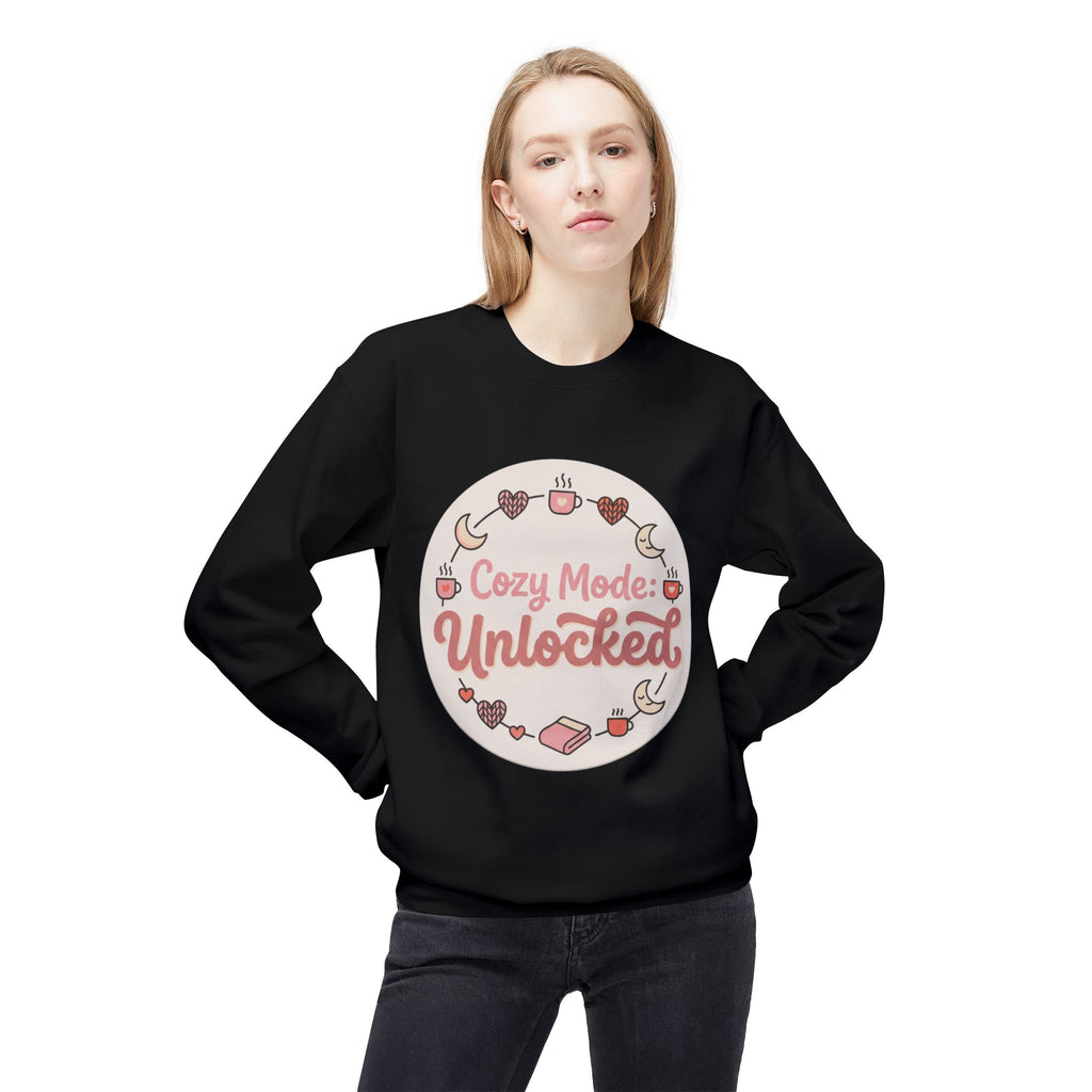 Crewneck Sweatshirt — "Cozy Mode: Unlocked" Cute Pastel Lounge Pullover