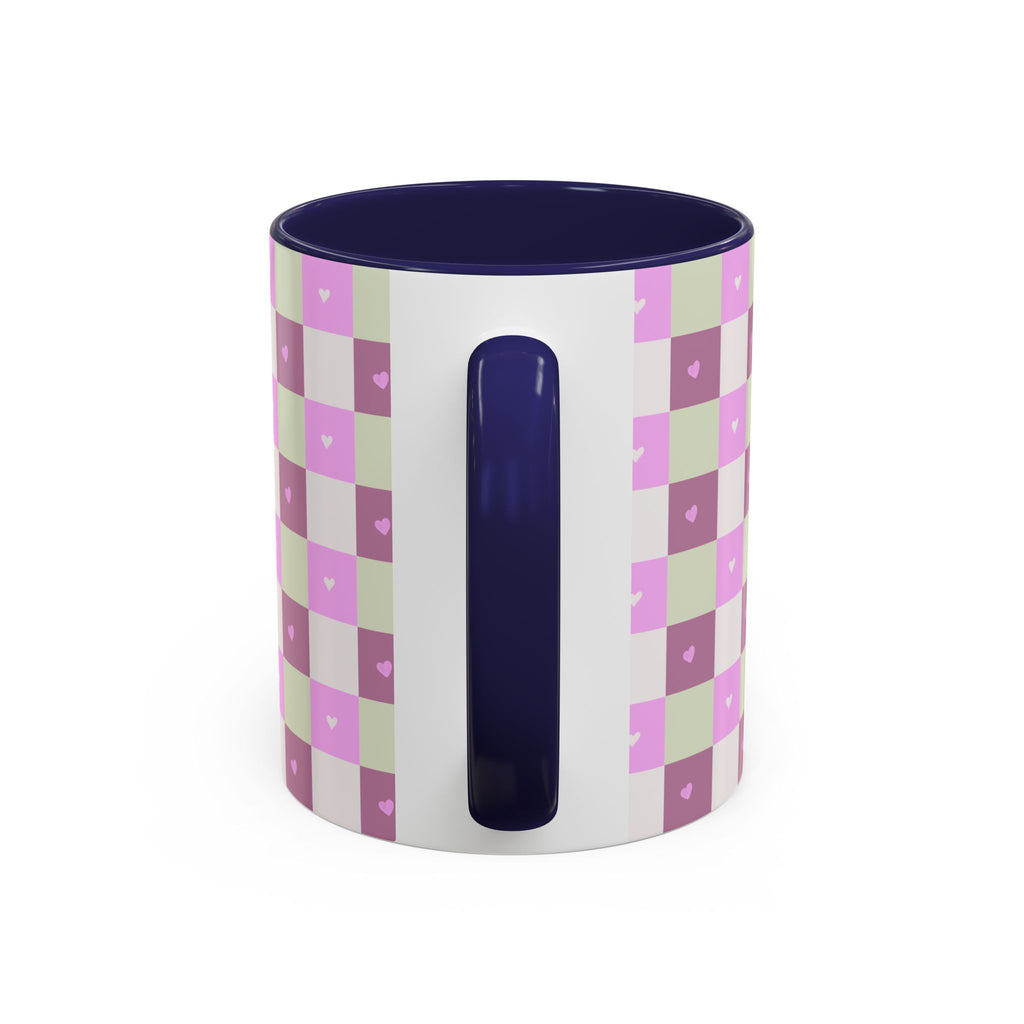Purple Heart Gingham Coffee Mug — Pink & Lavender Ceramic
