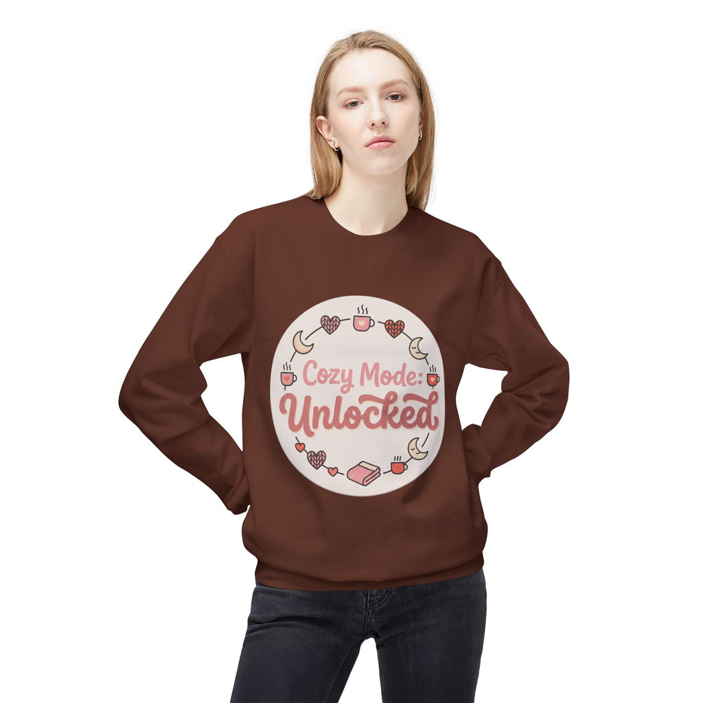 Crewneck Sweatshirt — "Cozy Mode: Unlocked" Cute Pastel Lounge Pullover