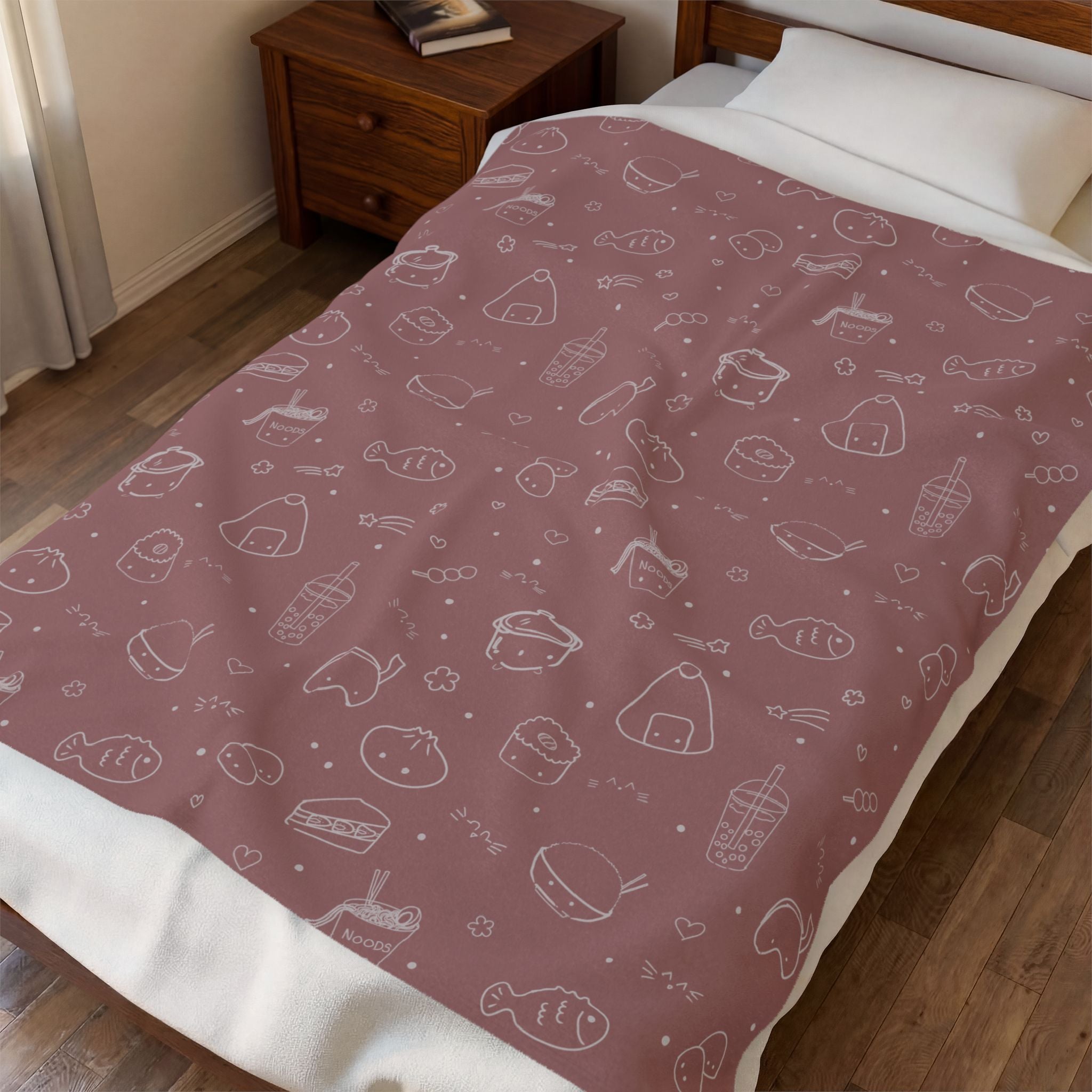 Velveteen Plush Blanket — Cozy Kawaii Sushi Pattern Throw for Home, Gifts & Lounging