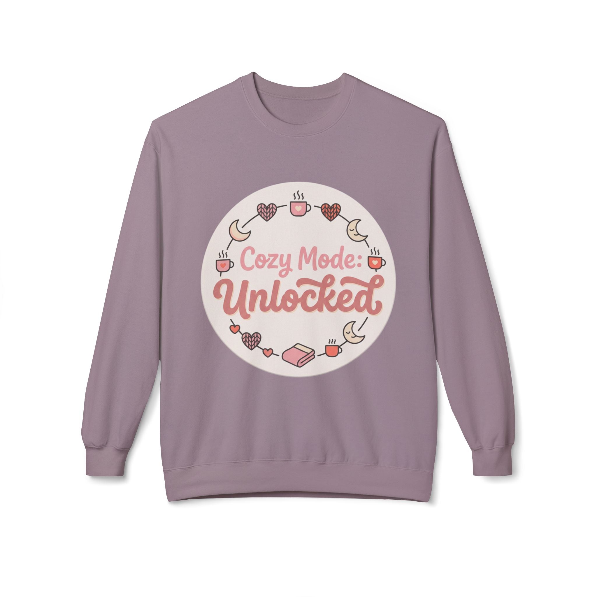 Crewneck Sweatshirt — "Cozy Mode: Unlocked" Cute Pastel Lounge Pullover