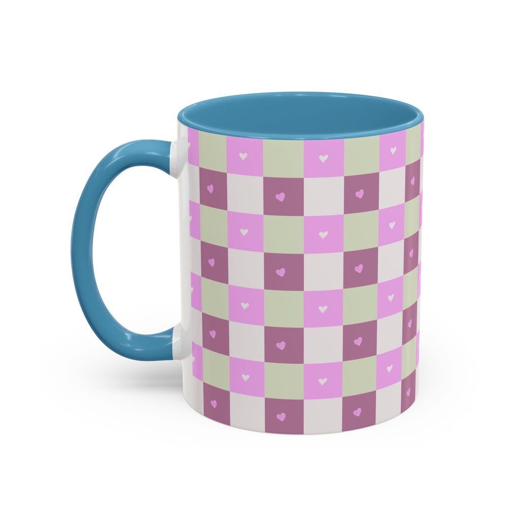 Purple Heart Gingham Coffee Mug — Pink & Lavender Ceramic