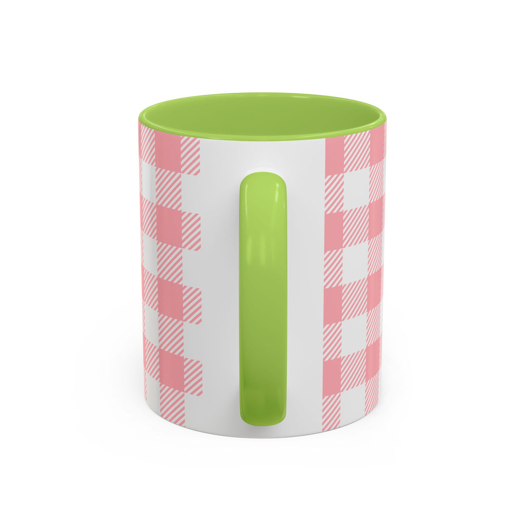 Coffee Mug — "Ugh! Not Today" Cute Lazy Bonnie Pink Check Plaid Accent Mug (11/15oz)