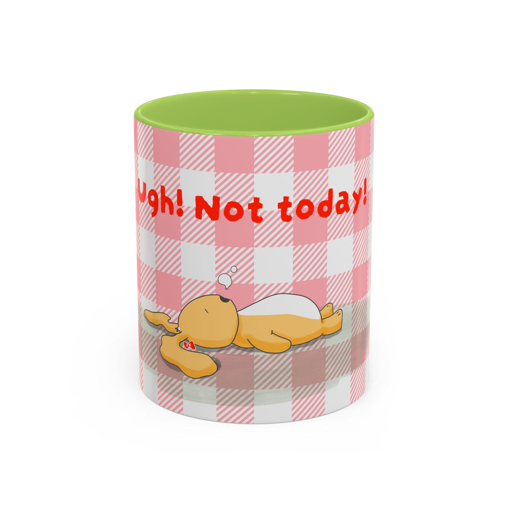 Coffee Mug — "Ugh! Not Today" Cute Lazy Bonnie Pink Check Plaid Accent Mug (11/15oz)