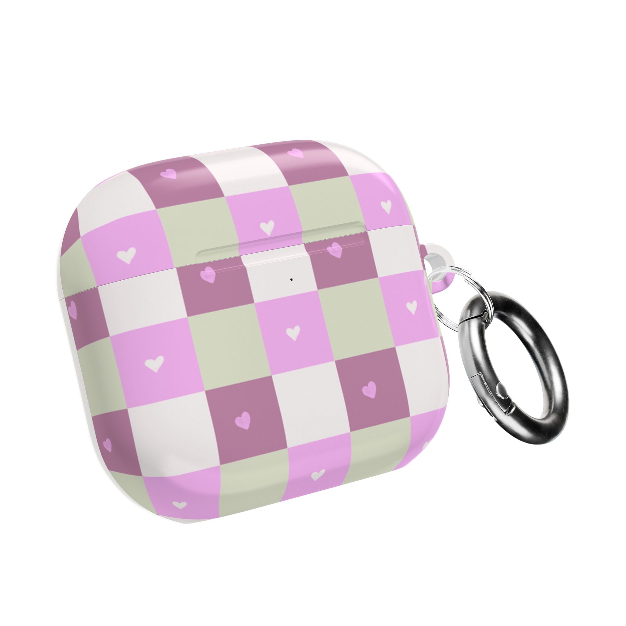 Pink Heart Check AirPod Case — Cute Pastel Plaid Protective Cover