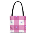Pink Gingham Tulip Floral Tote Bag — Cute Checkered All-Over Print Tote