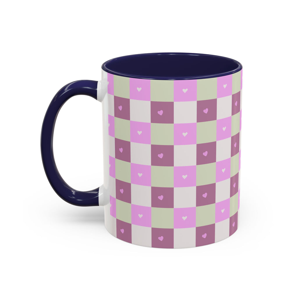 Purple Heart Gingham Coffee Mug — Pink & Lavender Ceramic