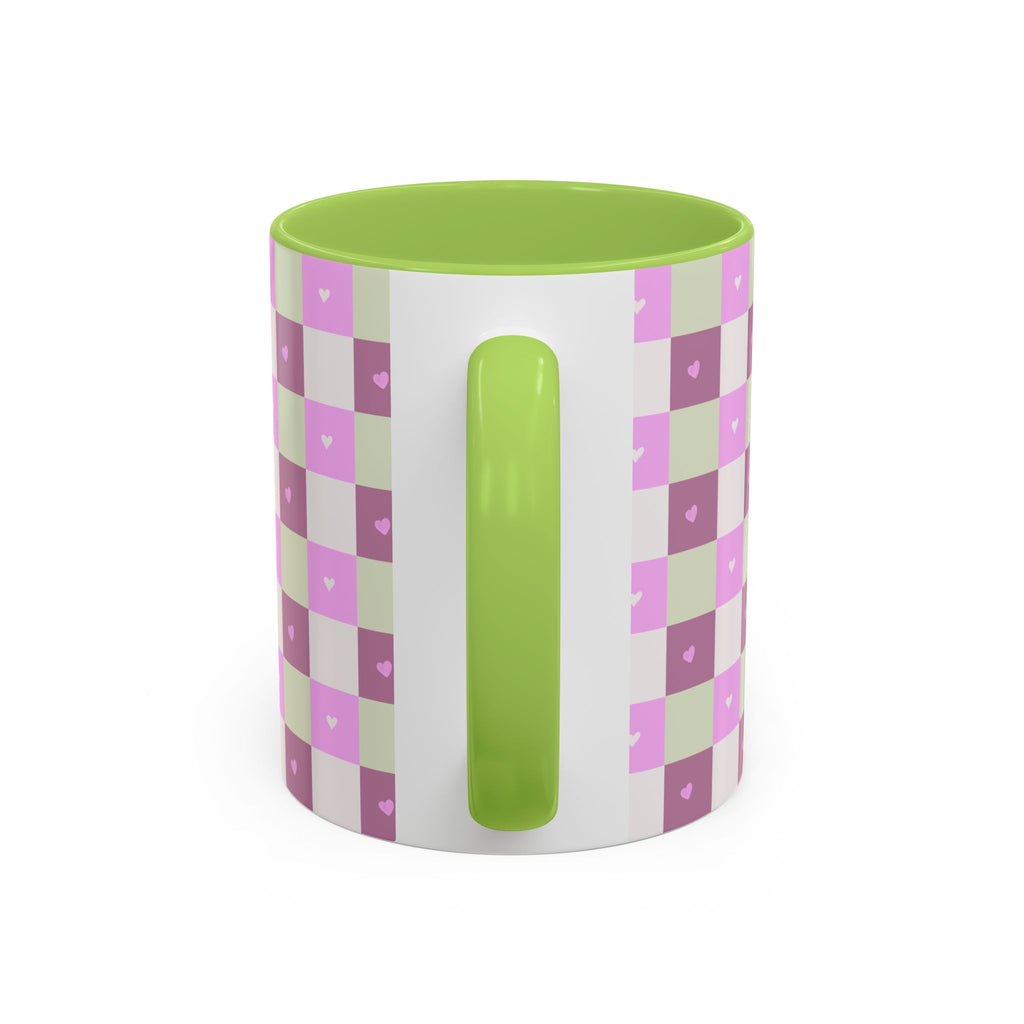 Purple Heart Gingham Coffee Mug — Pink & Lavender Ceramic