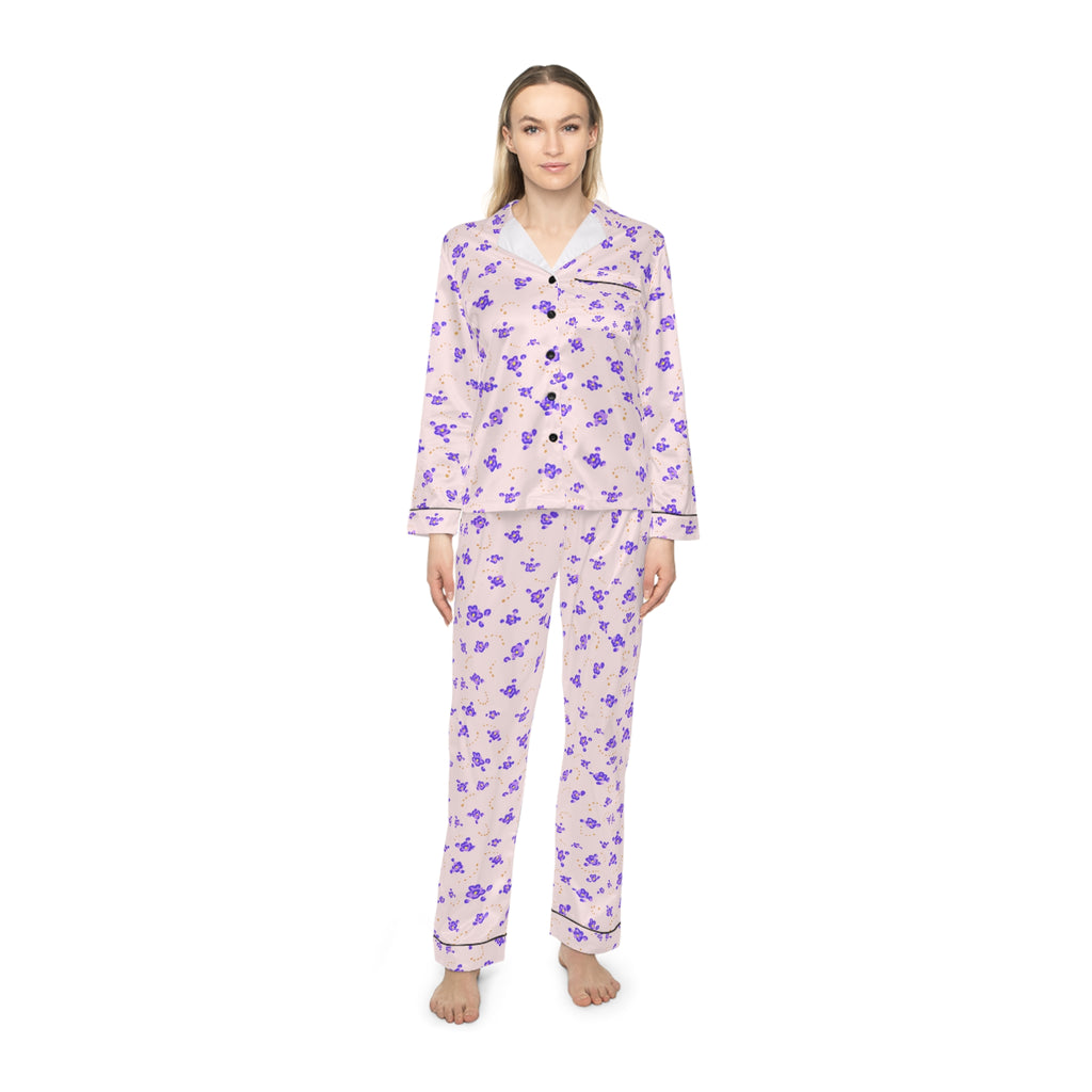 Lavender Butterfly Pattern Pajama | Satin Sleepwear Set