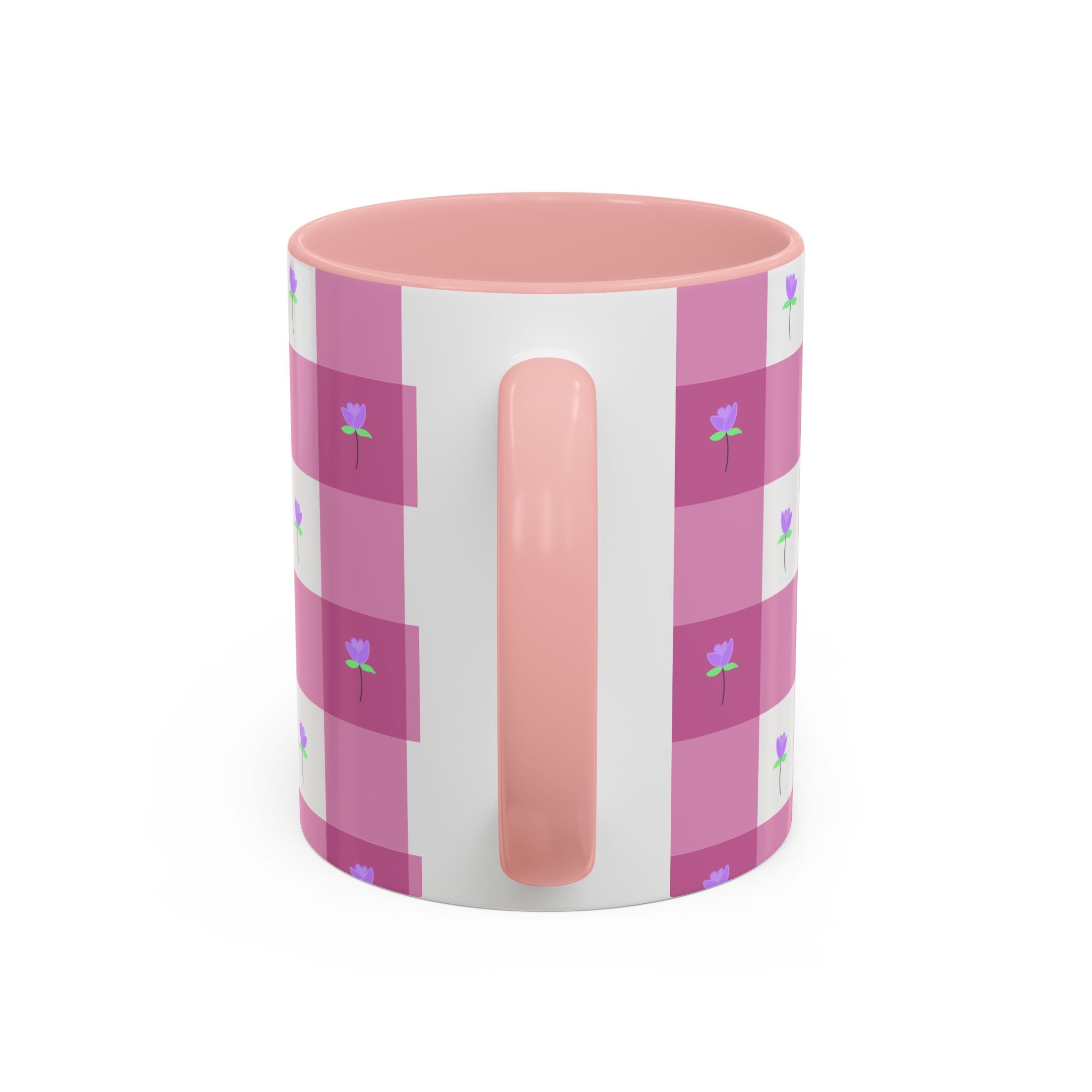 Pink Gingham Tulip Heart Floral Accent Coffee Mug – Cute Purple Rose Pattern (11/15 oz)