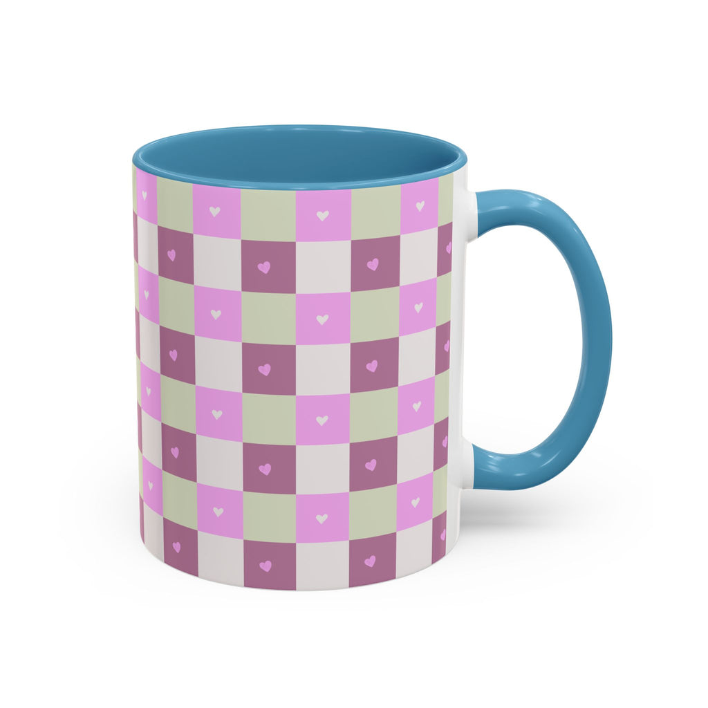 Purple Heart Gingham Coffee Mug — Pink & Lavender Ceramic