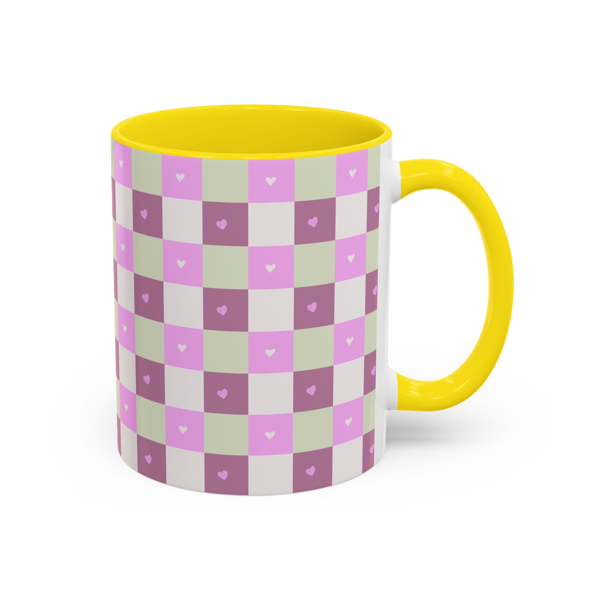 Purple Heart Gingham Coffee Mug — Pink & Lavender Ceramic