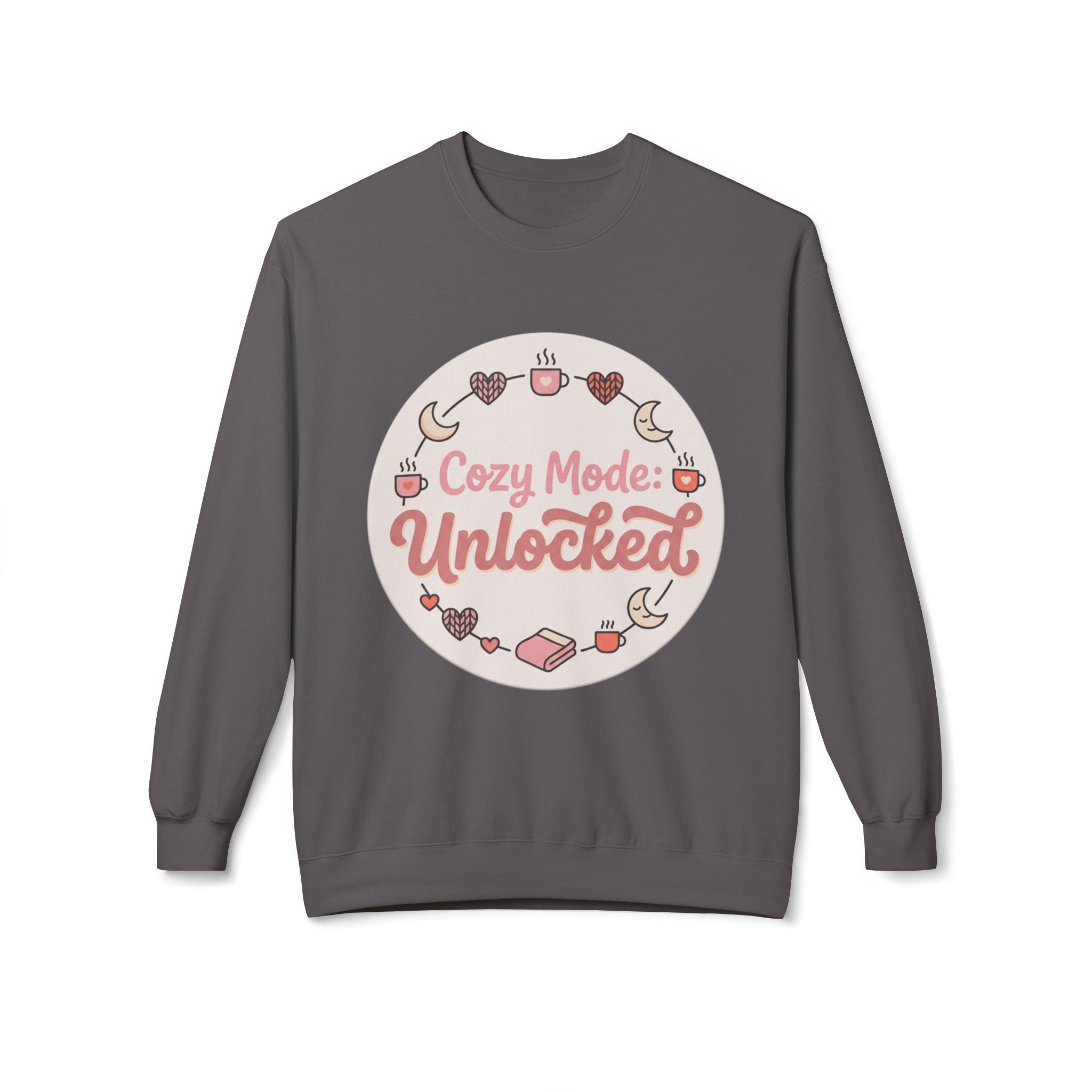 Crewneck Sweatshirt — "Cozy Mode: Unlocked" Cute Pastel Lounge Pullover