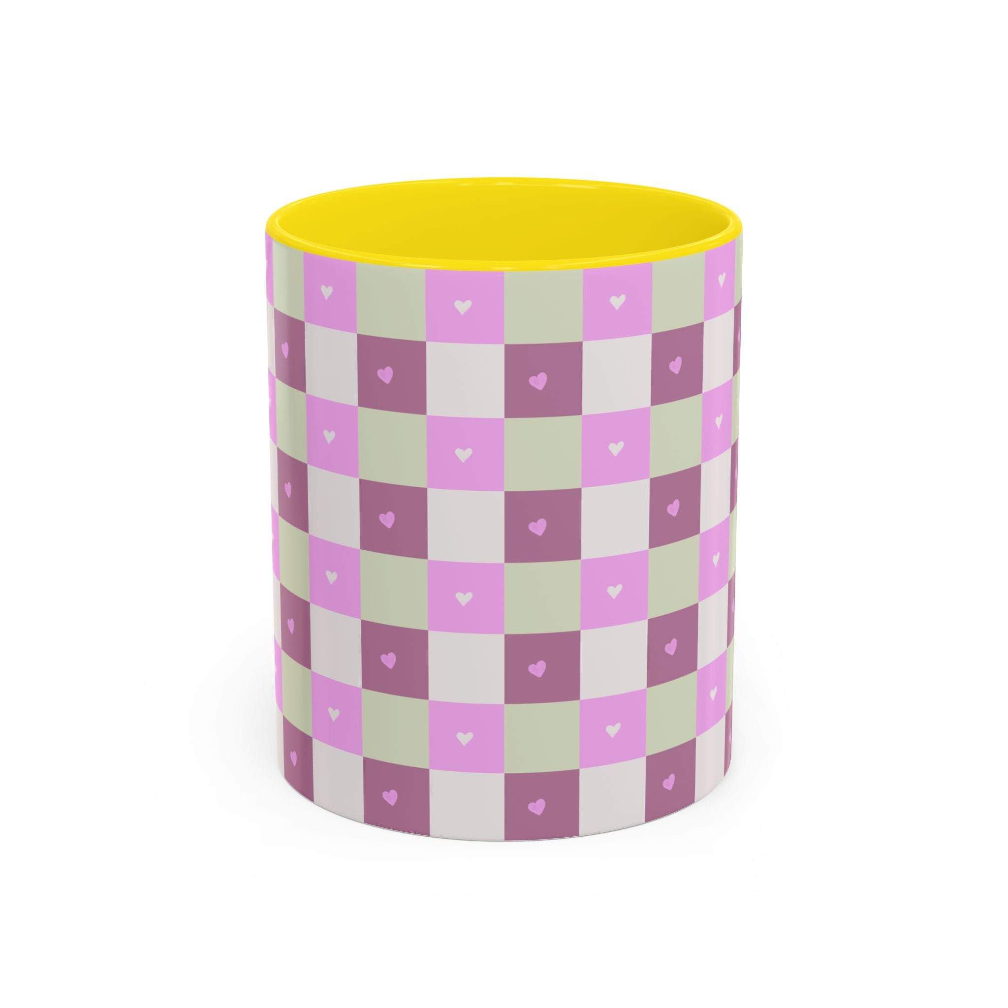 Purple Heart Gingham Coffee Mug — Pink & Lavender Ceramic