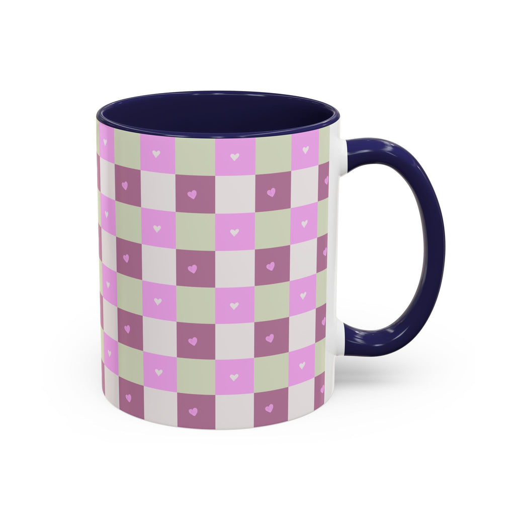 Purple Heart Gingham Coffee Mug — Pink & Lavender Ceramic