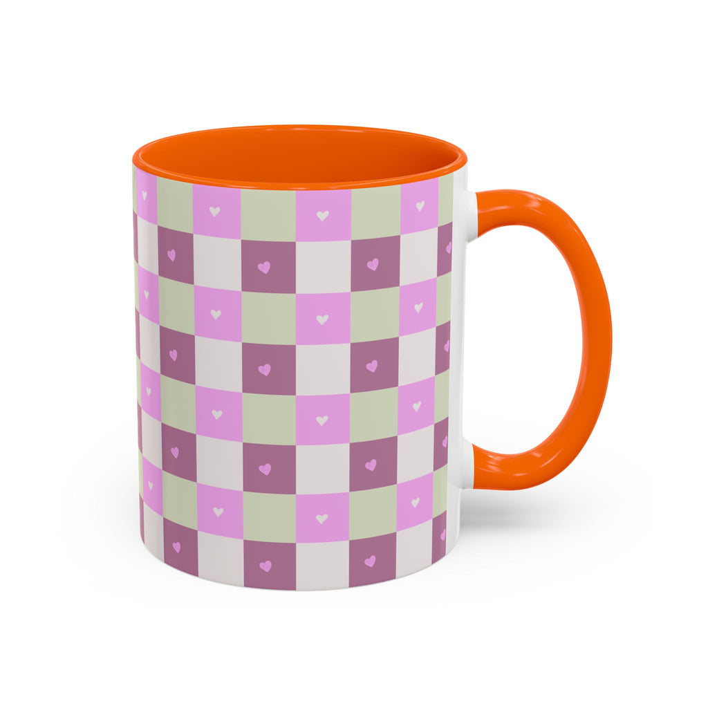 Purple Heart Gingham Coffee Mug — Pink & Lavender Ceramic
