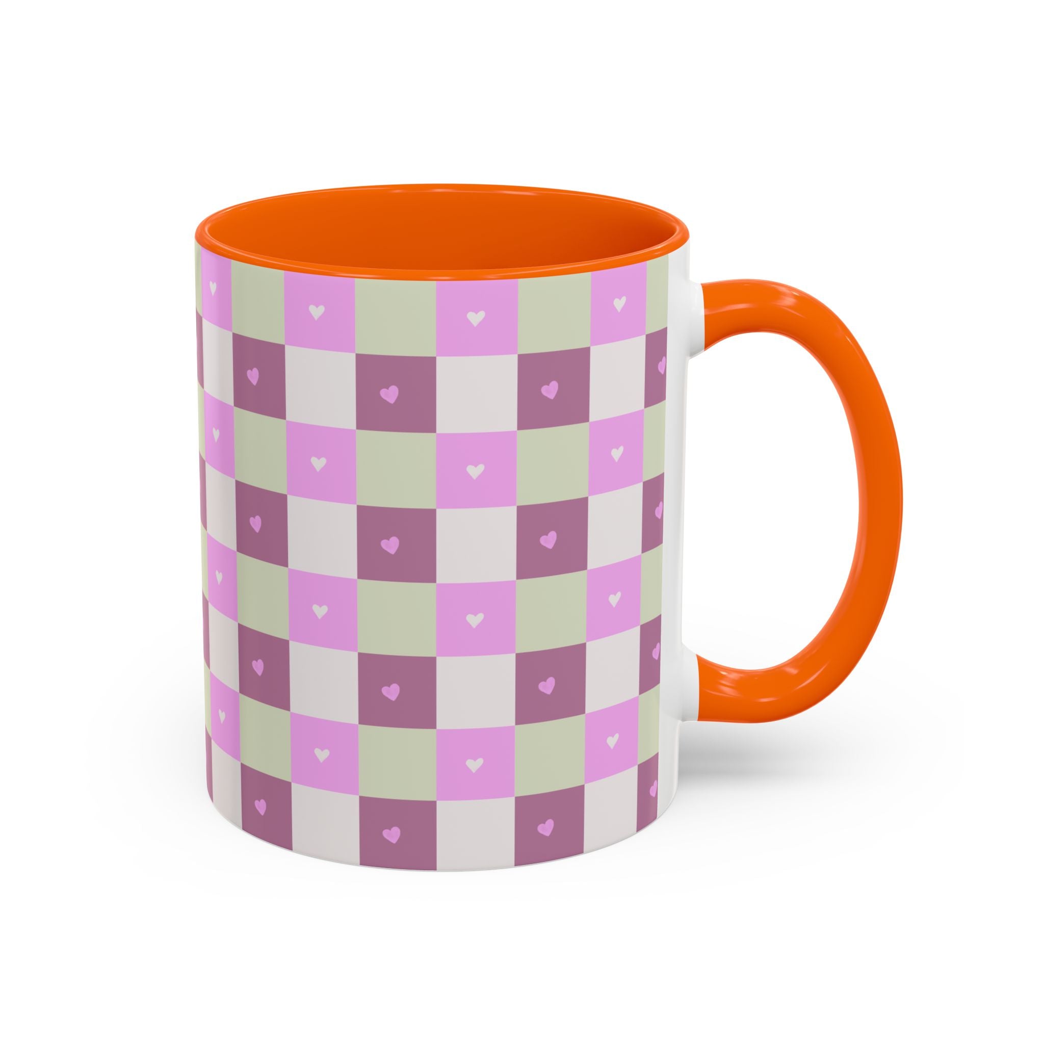 Purple Heart Gingham Coffee Mug — Pink & Lavender Ceramic