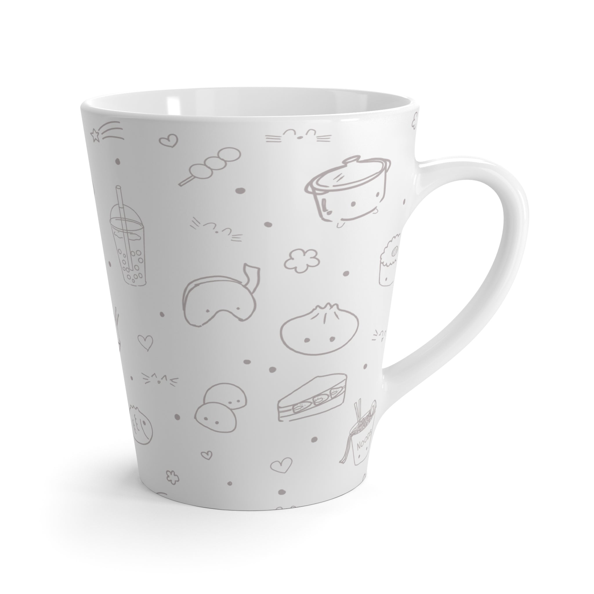 Kawaii Doodle Latte Mug — Cute Asian Snack Pattern Coffee Cup