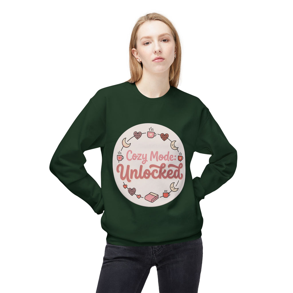 Crewneck Sweatshirt — "Cozy Mode: Unlocked" Cute Pastel Lounge Pullover