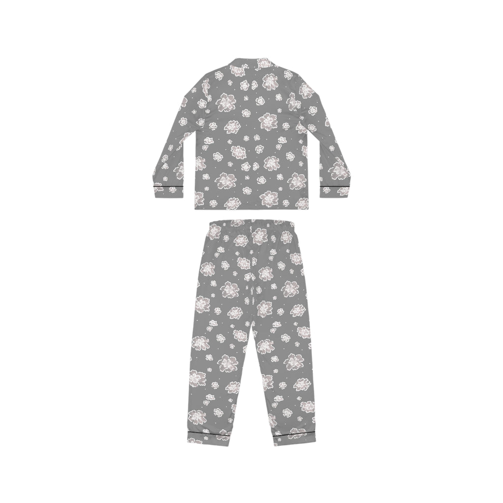 Women's Satin Pajamas — Grey Floral Satin Sleep Set