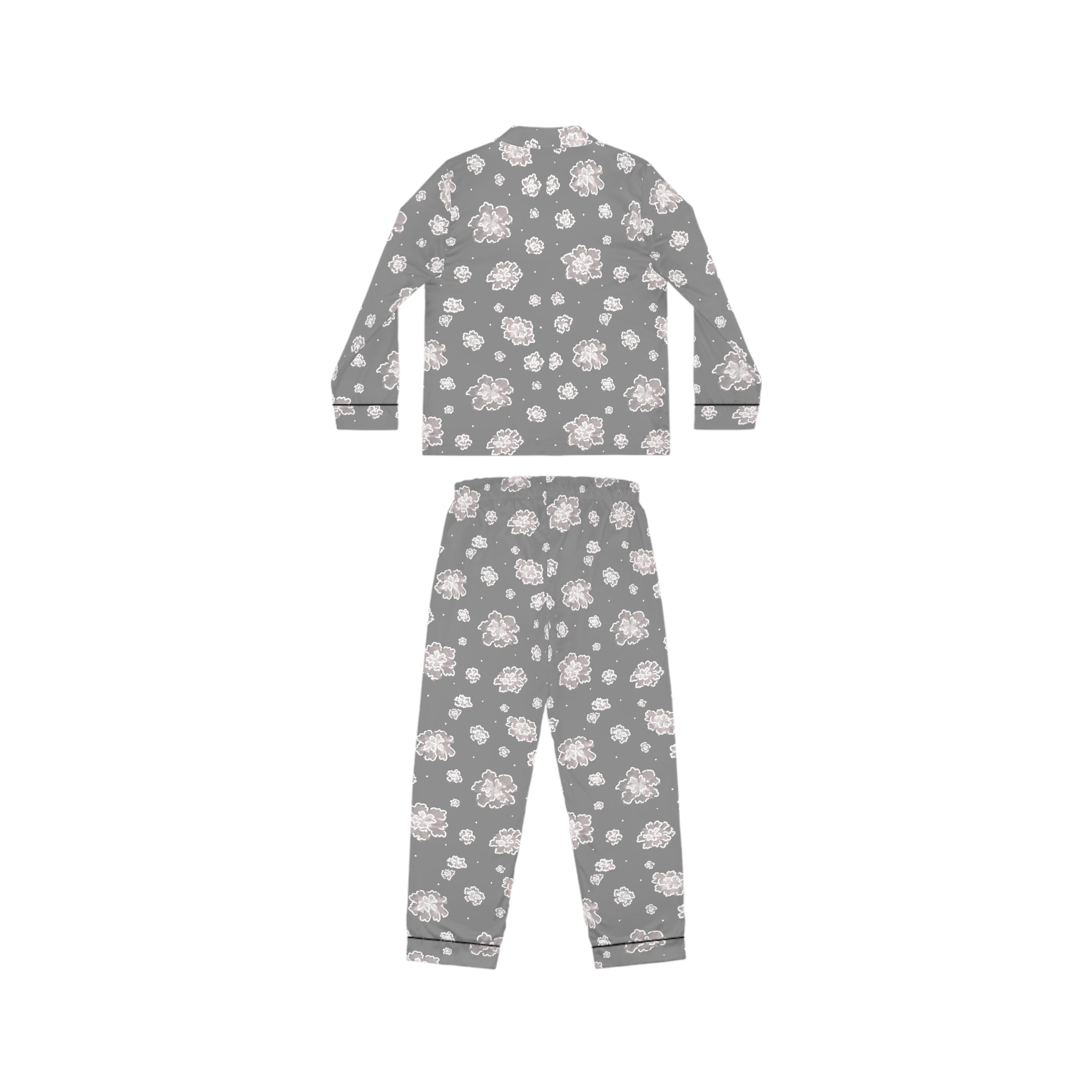 Women's Satin Pajamas — Grey Floral Satin Sleep Set