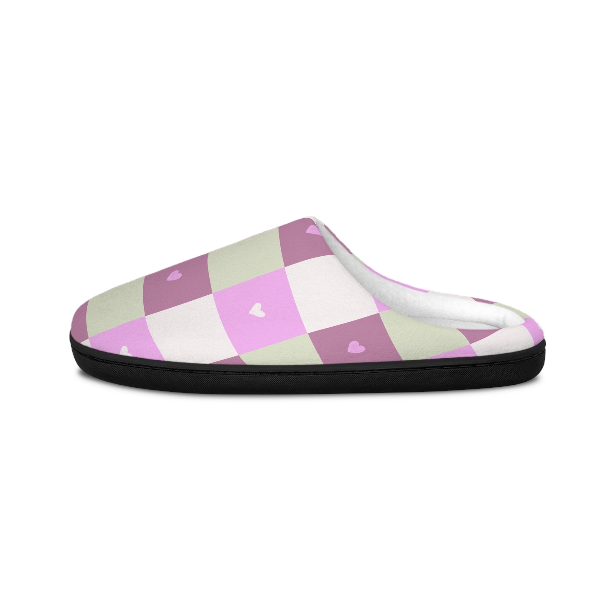 Women's Checker Heart Slippers — Pink Pastel Indoor Cozy Slides