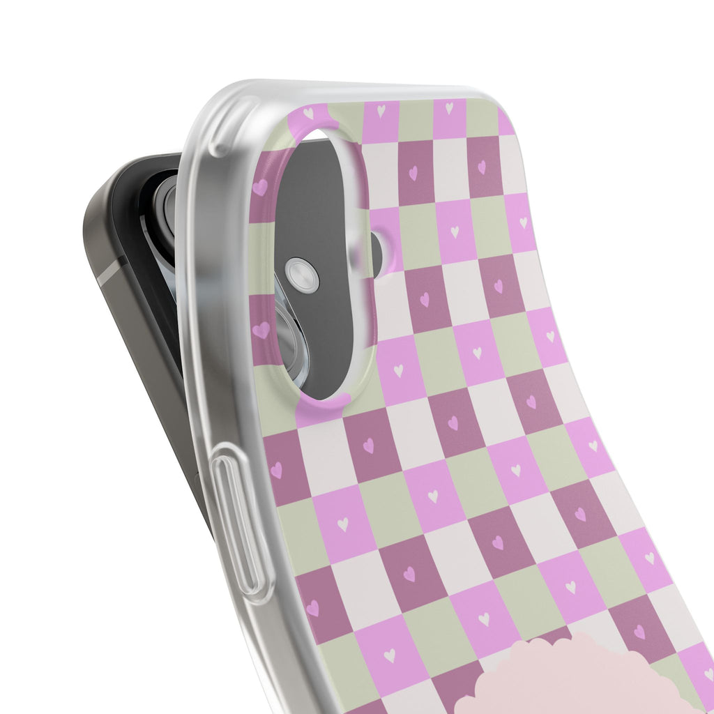 Cute Pastel Sammy the Sheep Phone Case – Pink Checkered Flexi Case