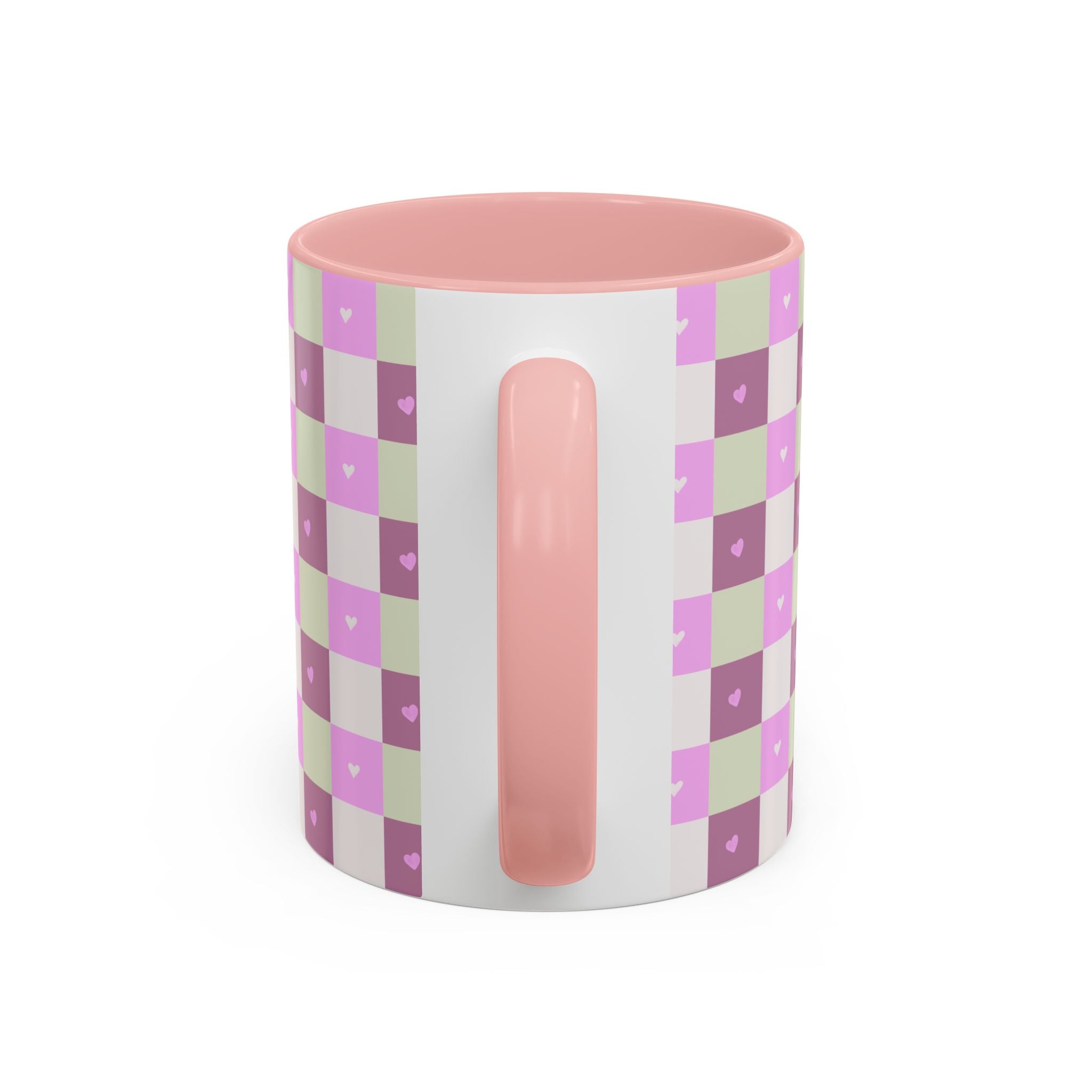 Purple Heart Gingham Coffee Mug — Pink & Lavender Ceramic