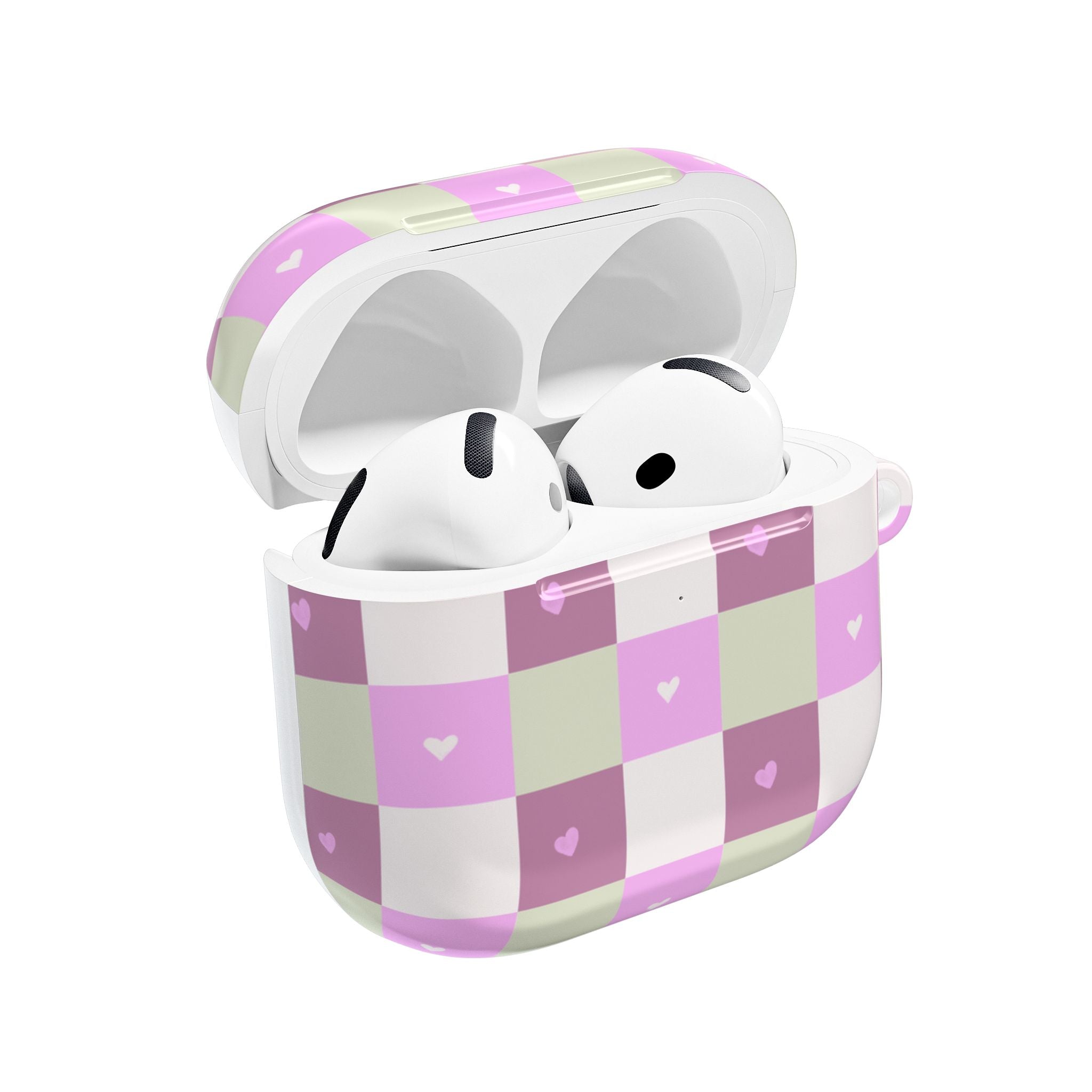 Pink Heart Check AirPod Case — Cute Pastel Plaid Protective Cover