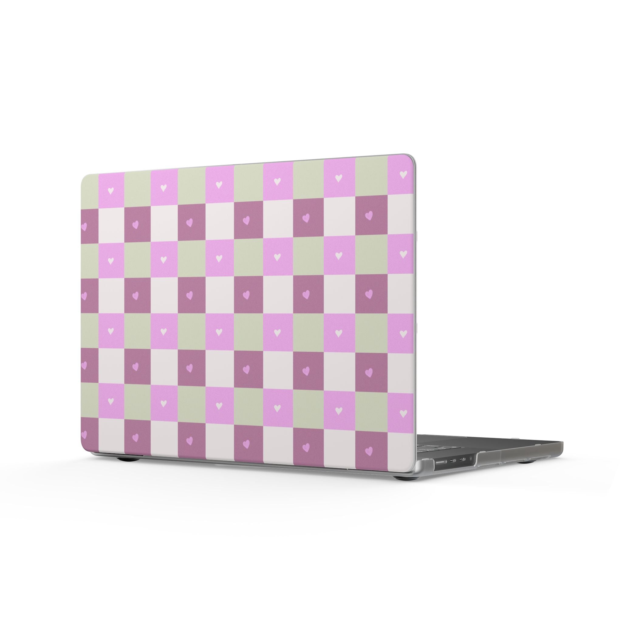 Pastel Checkerboard MacBook Case – Pink & Lavender Heart Pattern