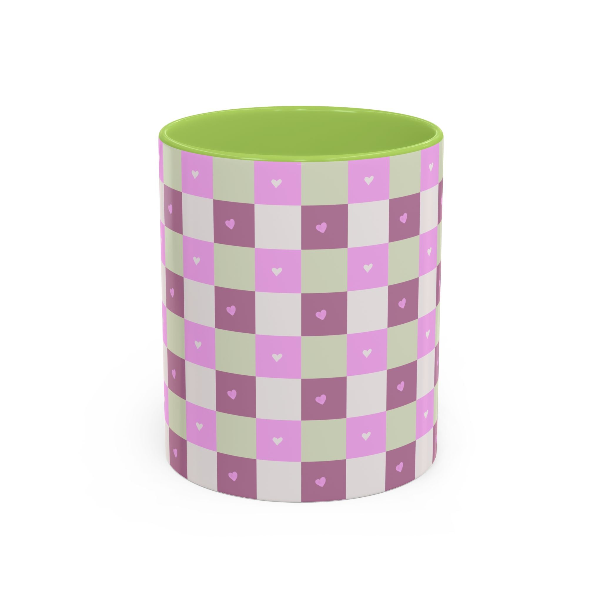 Purple Heart Gingham Coffee Mug — Pink & Lavender Ceramic