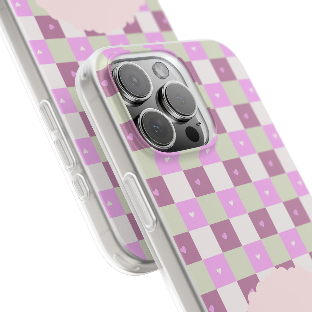 Cute Pastel Sammy the Sheep Phone Case – Pink Checkered Flexi Case