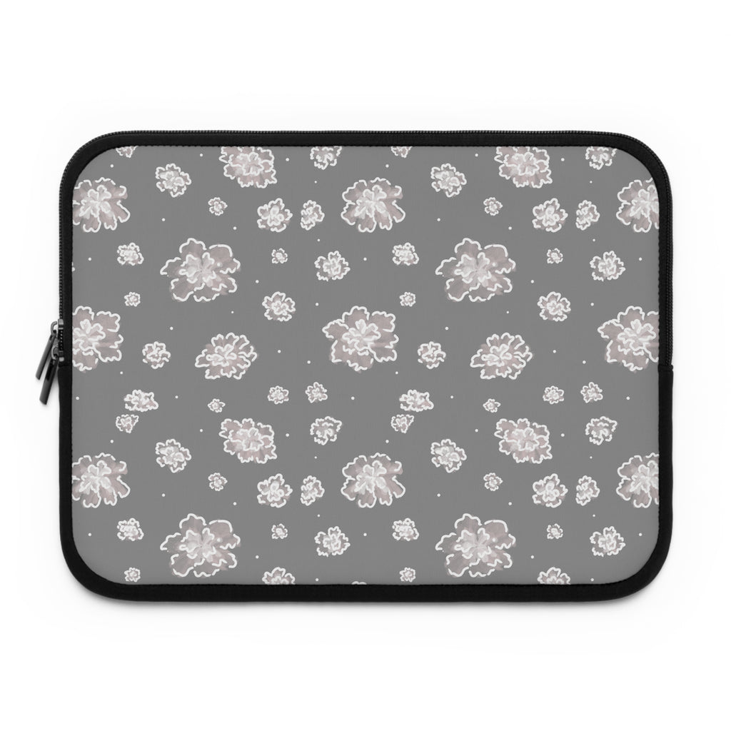Floral Gray Laptop Sleeve — Soft Neutral Peony Pattern