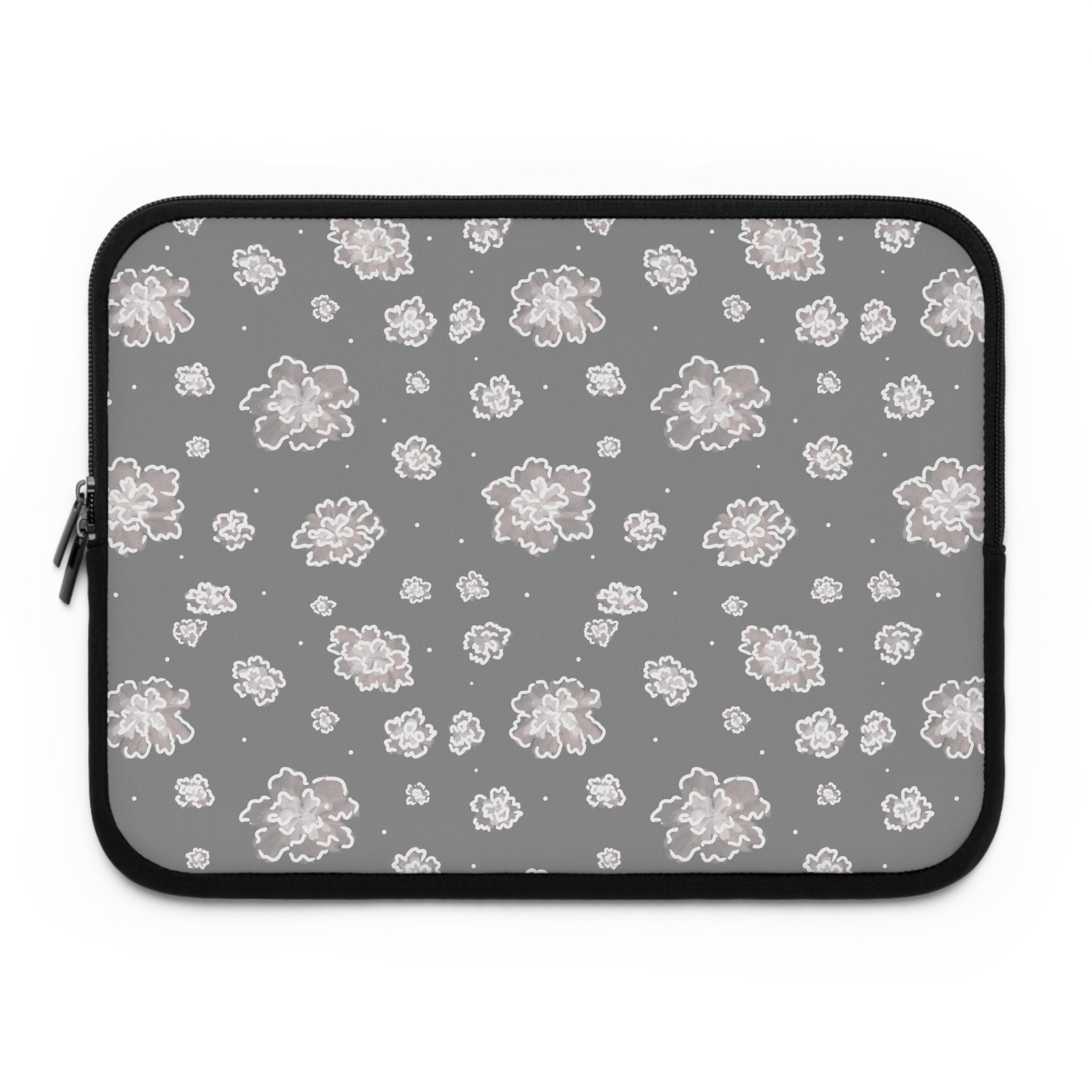 Floral Gray Laptop Sleeve — Soft Neutral Peony Pattern