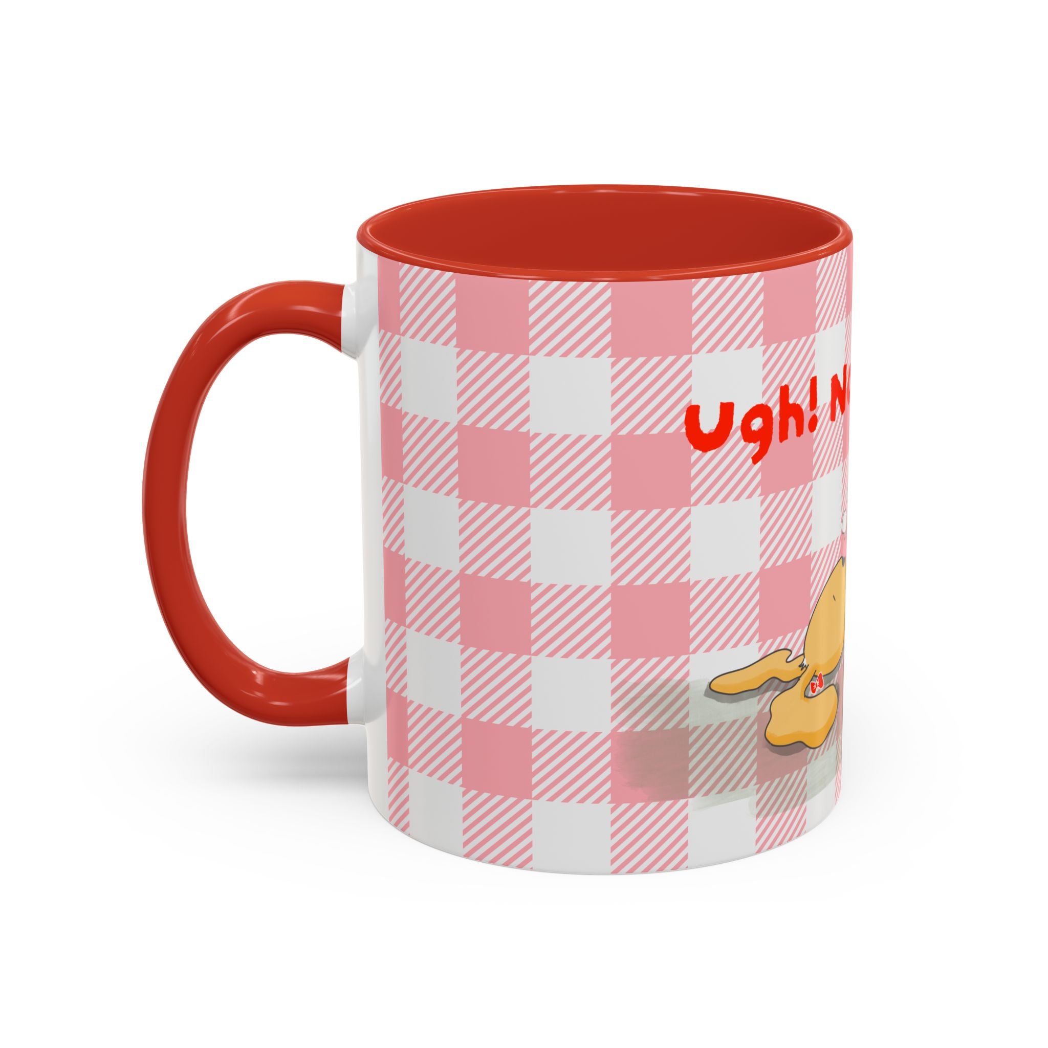 Coffee Mug — "Ugh! Not Today" Cute Lazy Bonnie Pink Check Plaid Accent Mug (11/15oz)