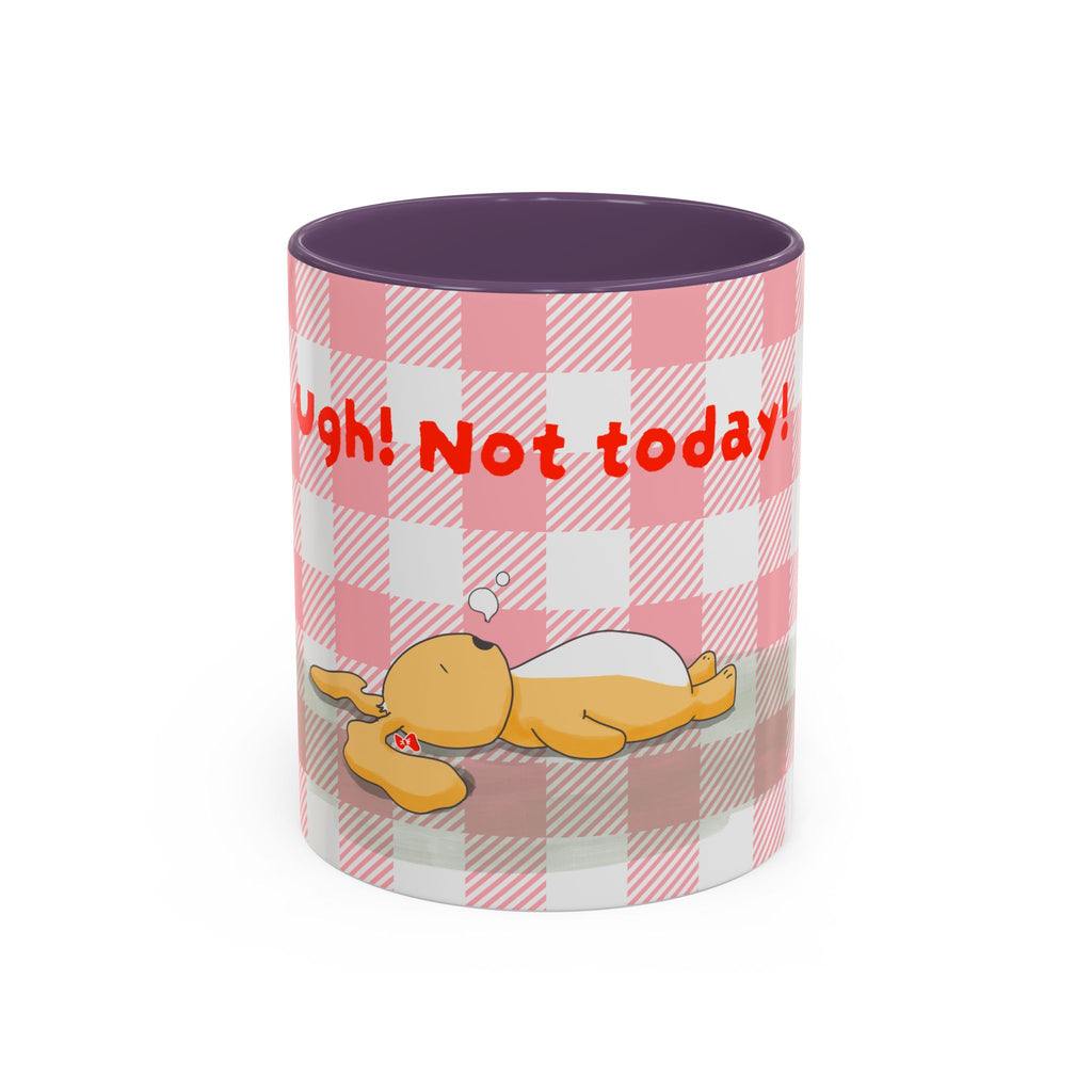 Coffee Mug — "Ugh! Not Today" Cute Lazy Bonnie Pink Check Plaid Accent Mug (11/15oz)