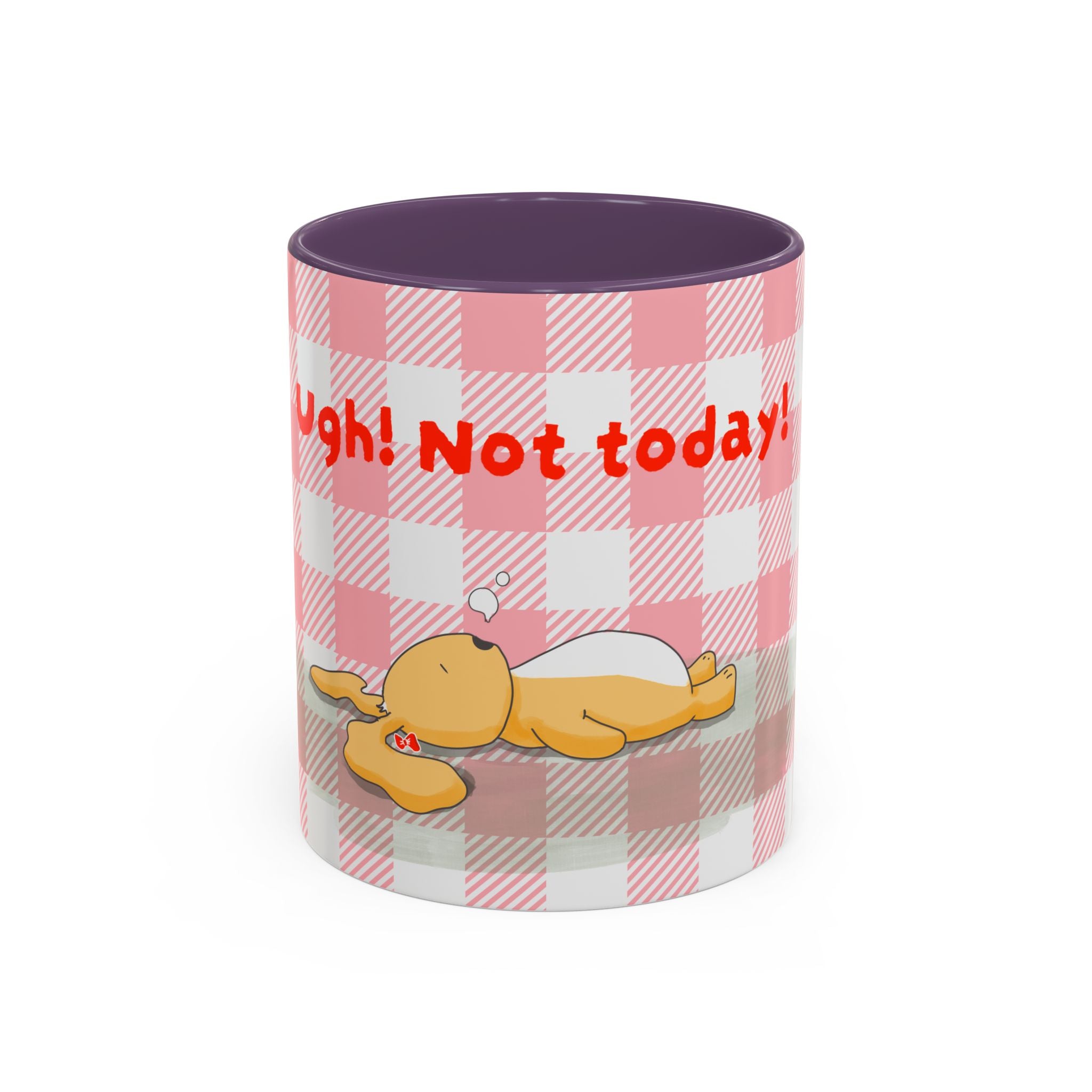 Coffee Mug — "Ugh! Not Today" Cute Lazy Bonnie Pink Check Plaid Accent Mug (11/15oz)