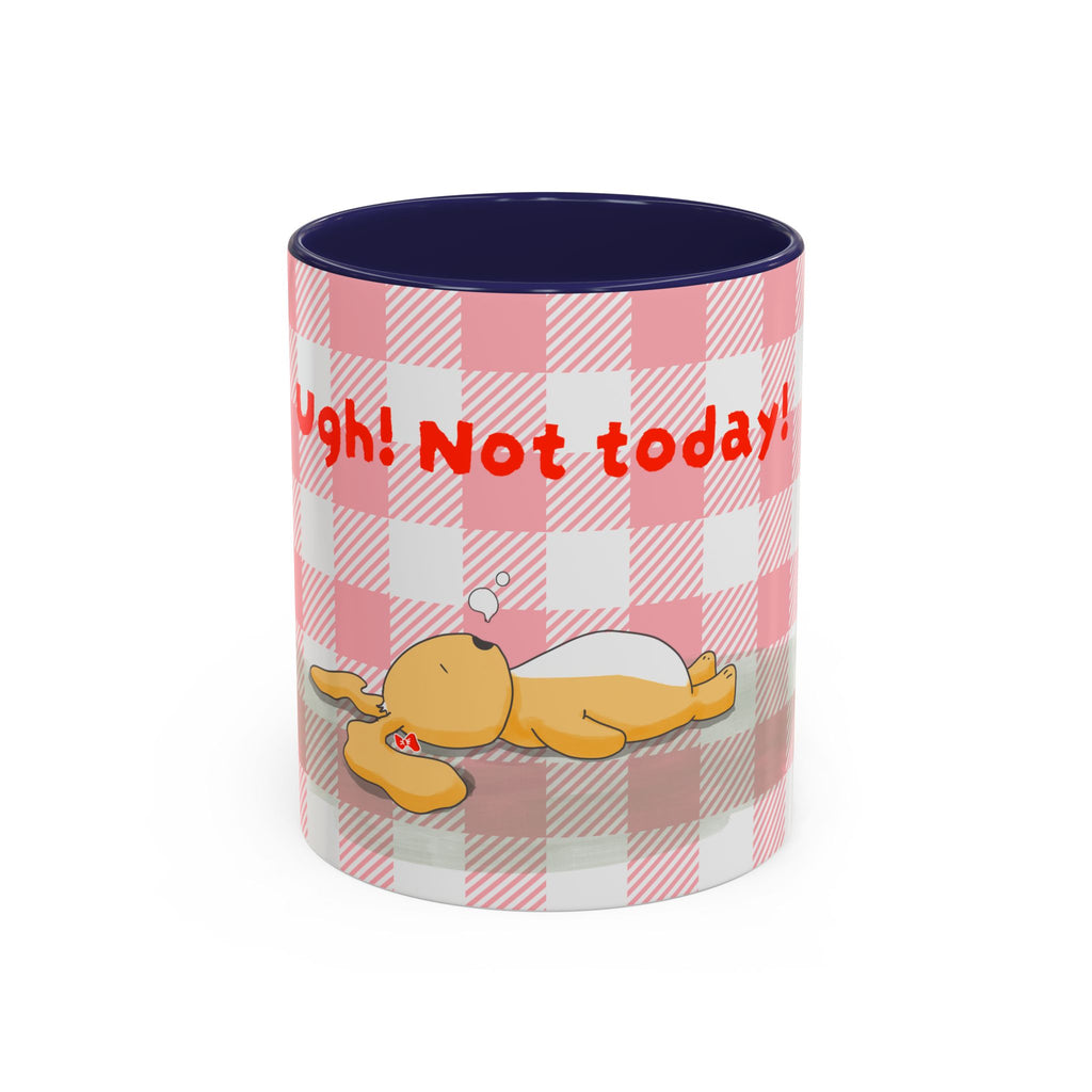 Coffee Mug — "Ugh! Not Today" Cute Lazy Bonnie Pink Check Plaid Accent Mug (11/15oz)