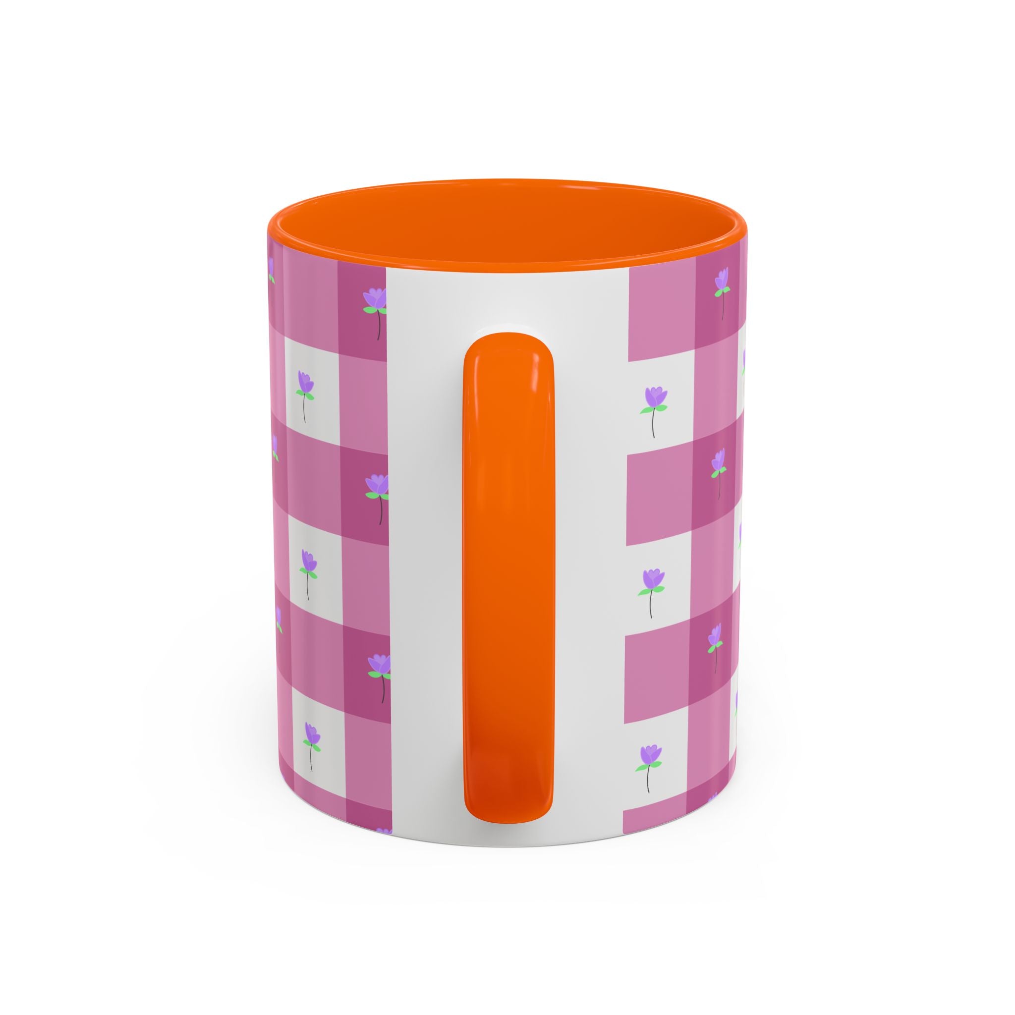 Pink Gingham Floral Tulip Accent Coffee Mug — Cute Purple Rose Pattern (11/15oz)