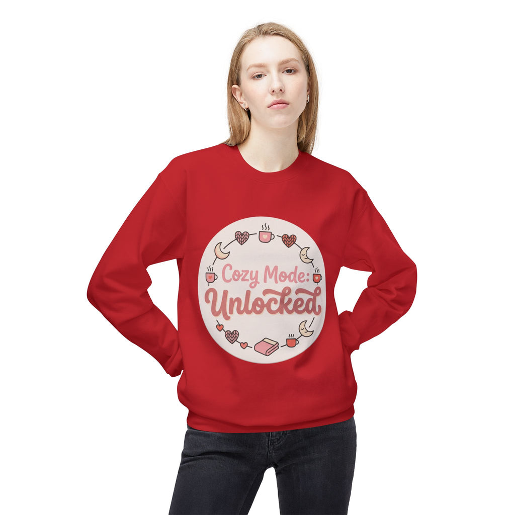 Crewneck Sweatshirt — "Cozy Mode: Unlocked" Cute Pastel Lounge Pullover