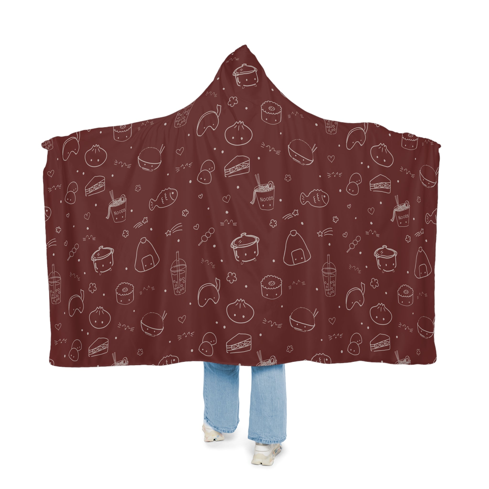 Cozy Hooded Blanket —Kawaii Asian Snacks Pattern Snuggle Blanket