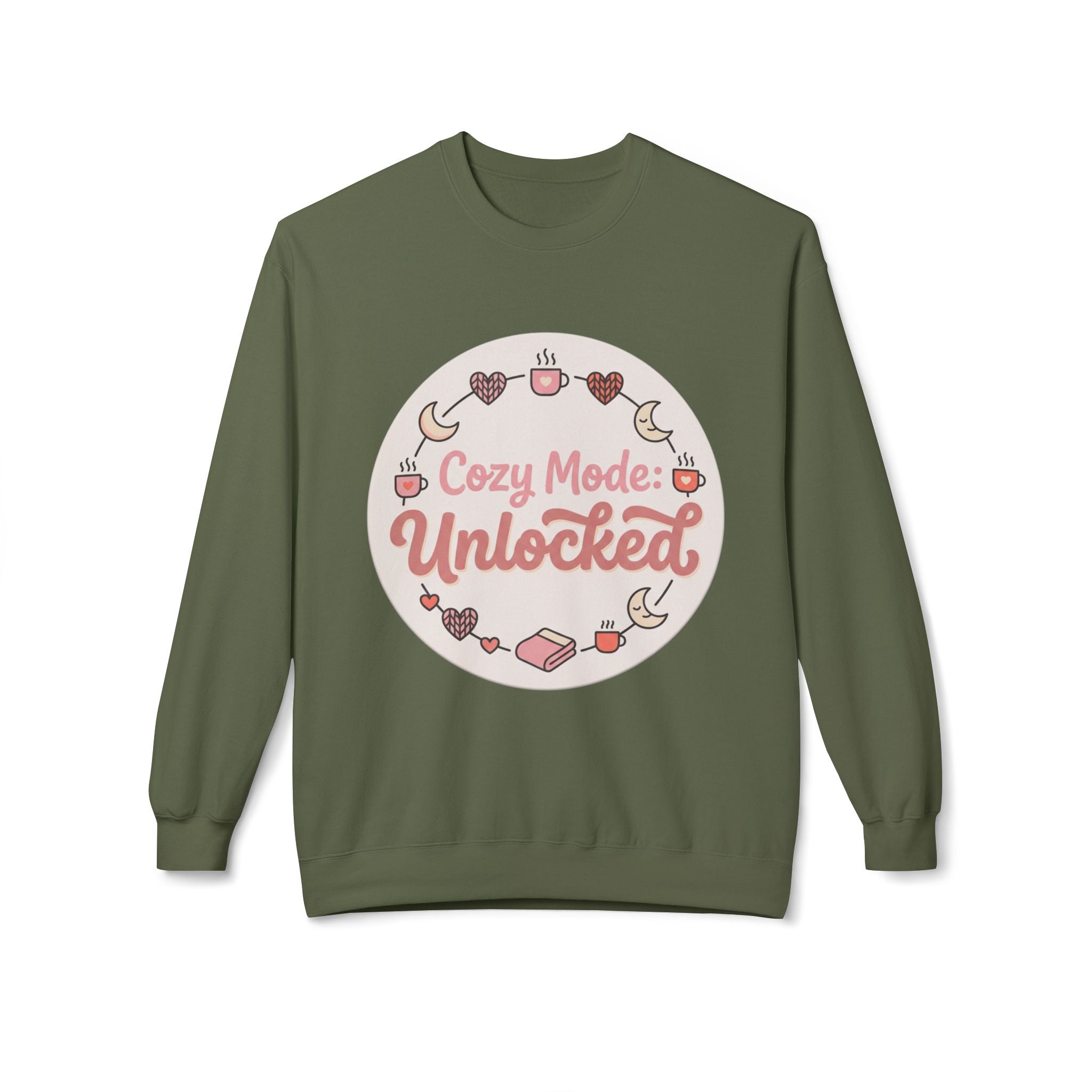 Crewneck Sweatshirt — "Cozy Mode: Unlocked" Cute Pastel Lounge Pullover