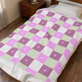 Checker Heart Velveteen Plush Blanket — Pink & Pastel Cozy Throw