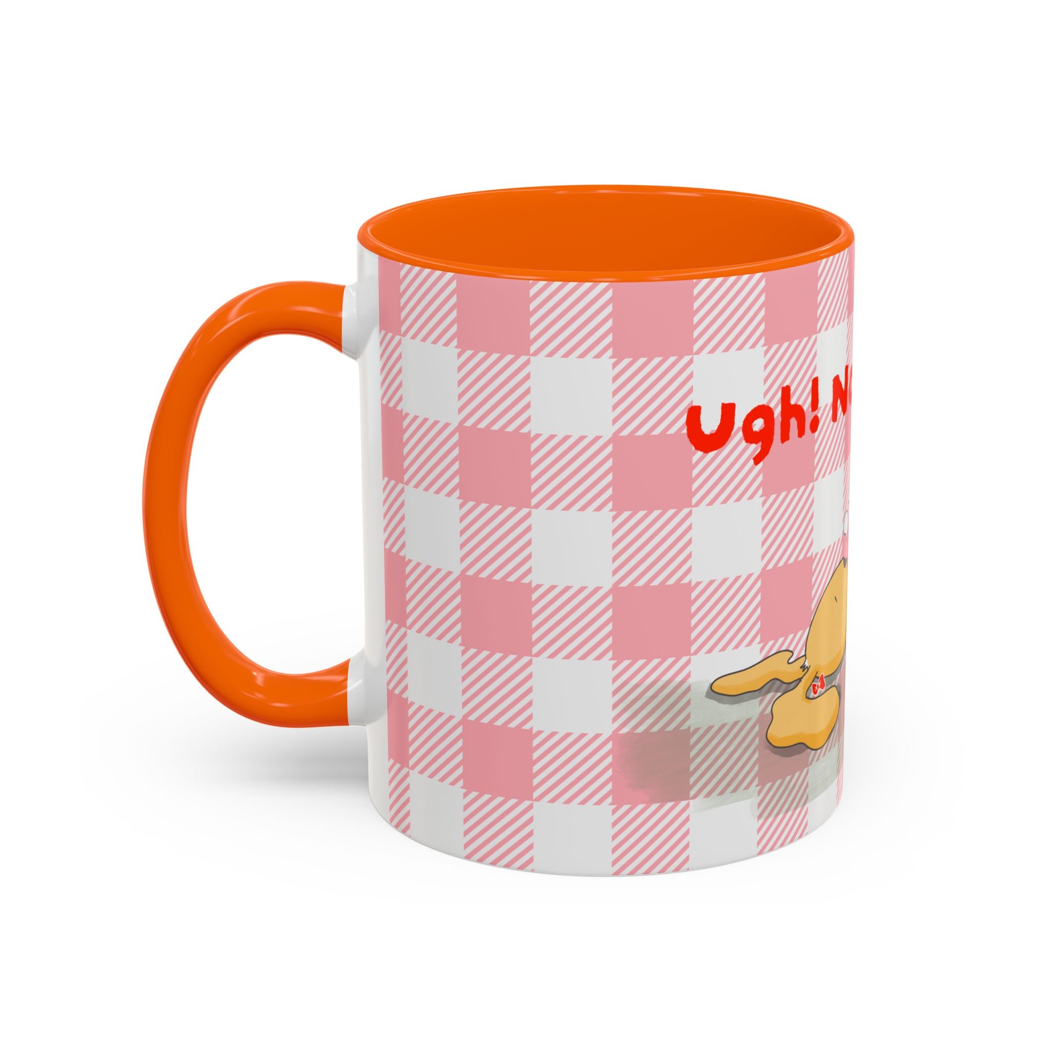 Coffee Mug — "Ugh! Not Today" Cute Lazy Bonnie Pink Check Plaid Accent Mug (11/15oz)